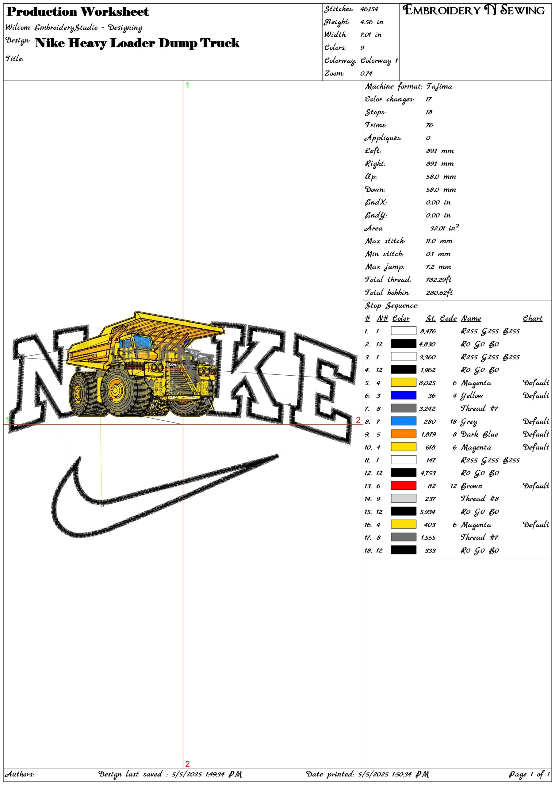 Nike Heavy Loader Dump Truck- Elegant embroidery design file - instant download — view 3