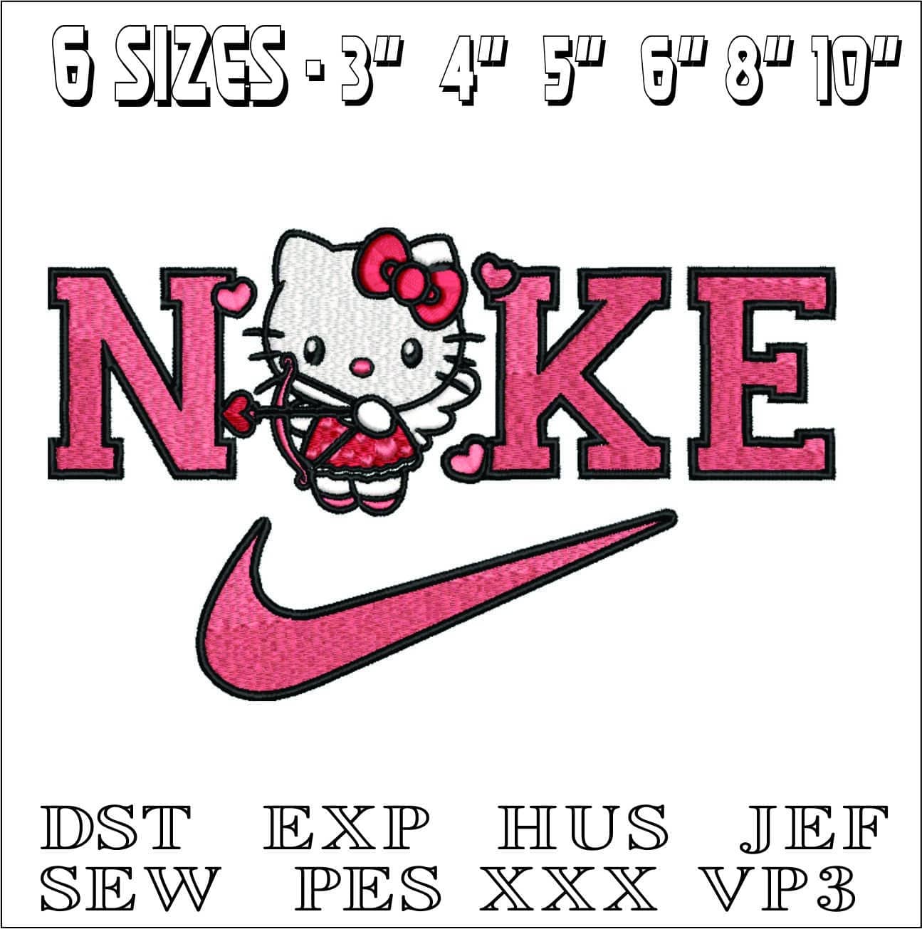 Nike Hello Kitty Love- Elegant embroidery design file - instant download — view 2