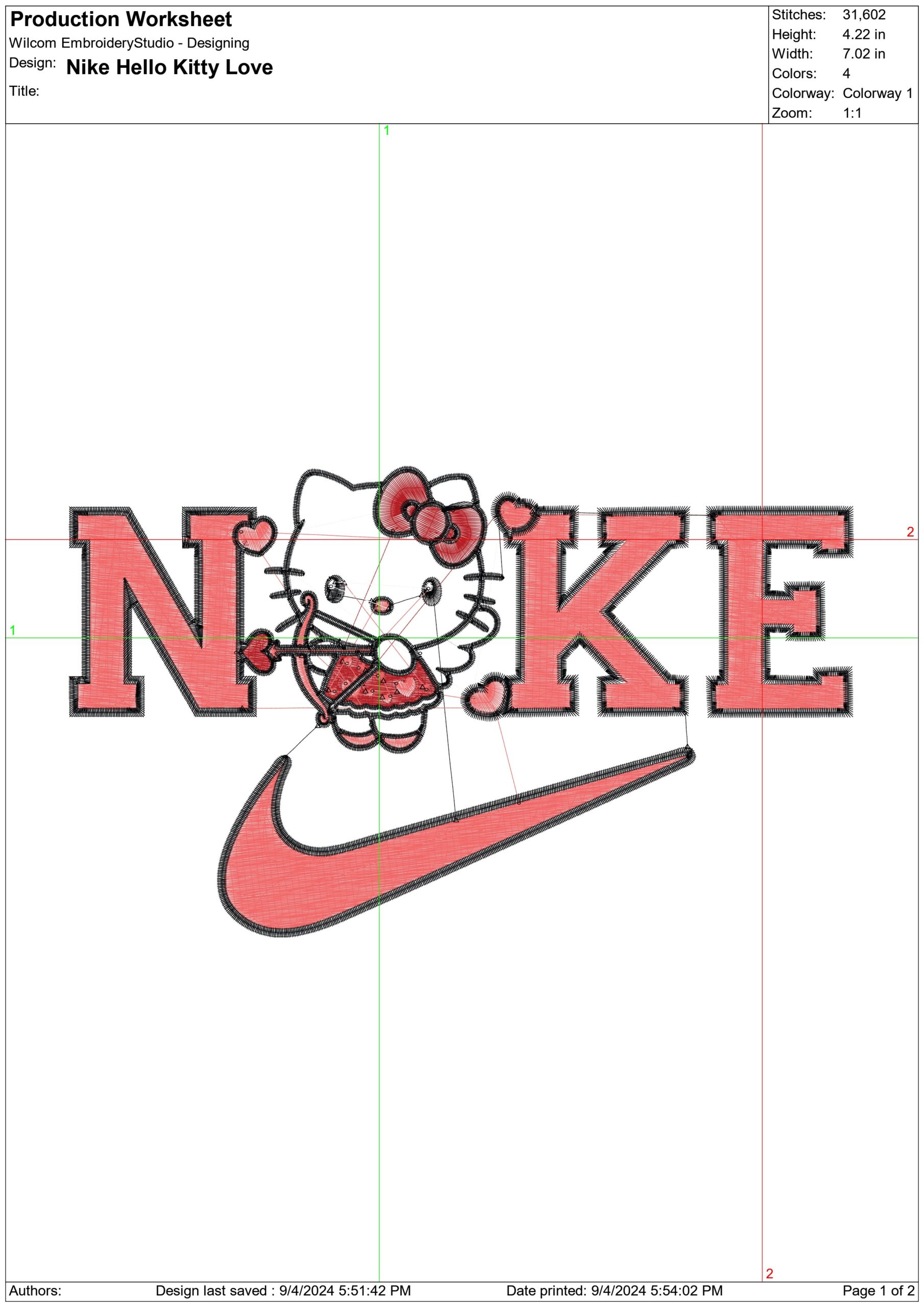 Nike Hello Kitty Love- Elegant embroidery design file - instant download — view 4