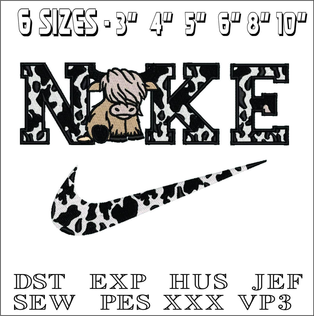 Nike Highland Cow- Elegant embroidery design file - instant download — view 2