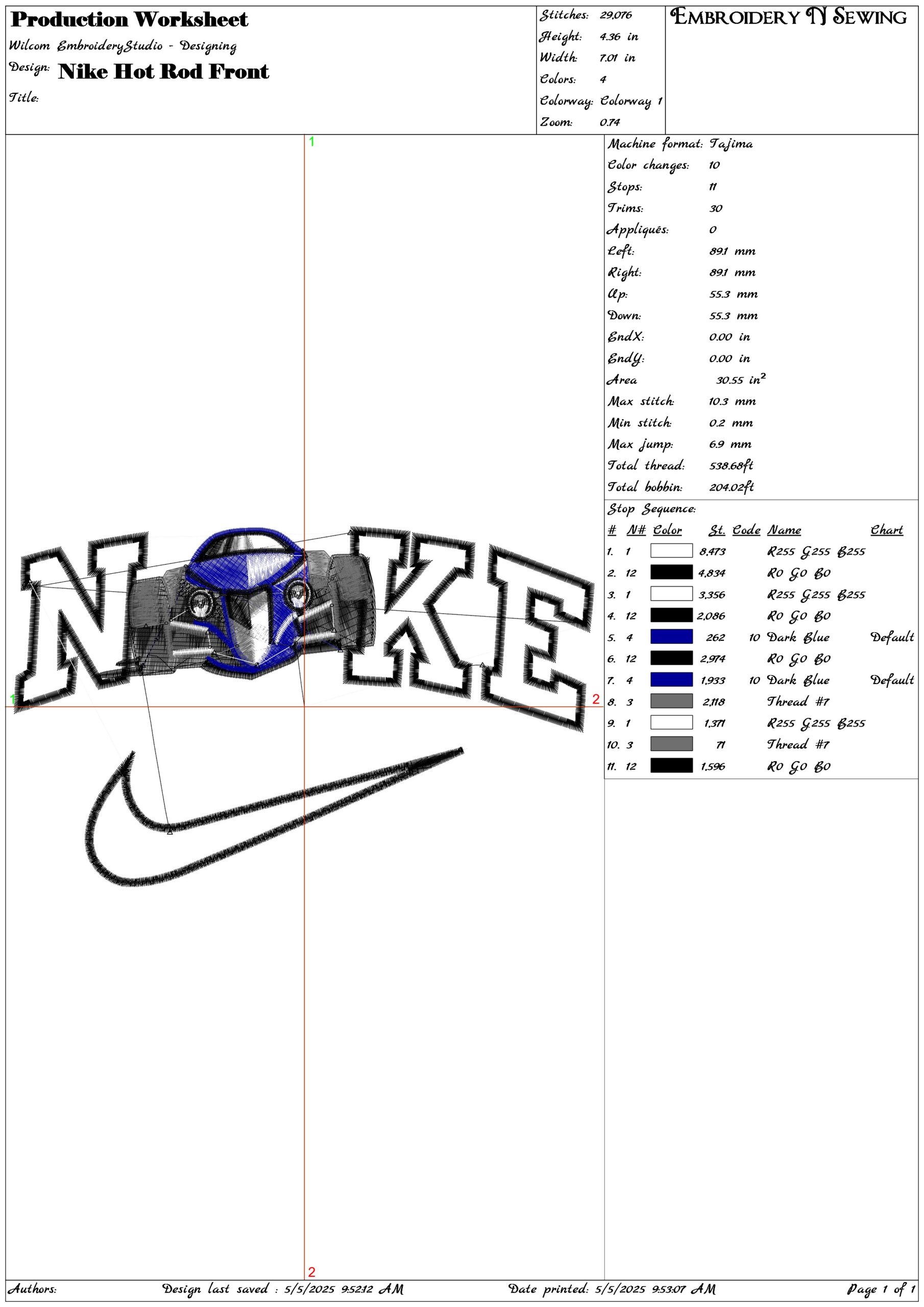 Nike Hot Rod Front- Elegant embroidery design file - instant download — view 3