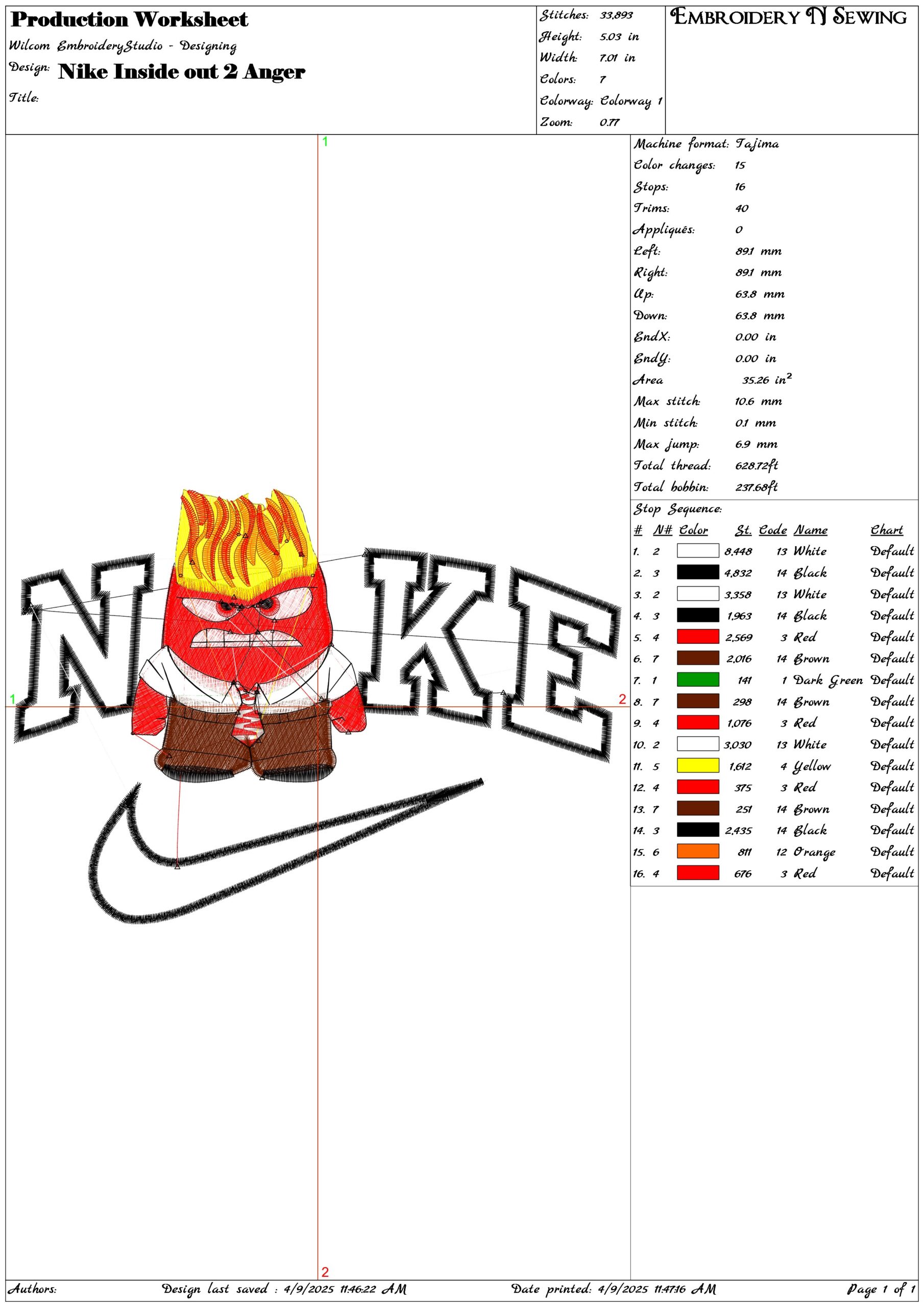 Nike Inside out 2 Anger- Elegant embroidery design file - instant download — view 3