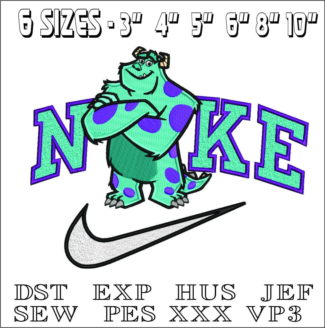 Nike James P Sullivan - Sulley Monsters Inc- Elegant embroidery design file - instant download — view 2
