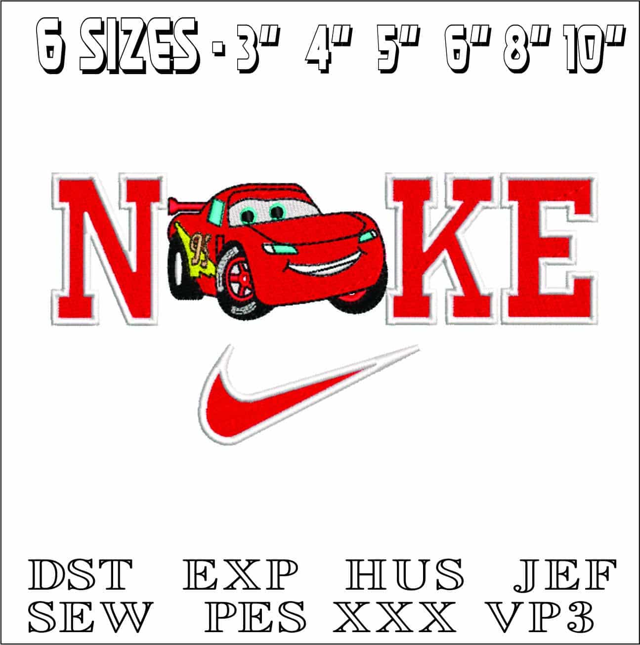 Nike Lighting McQueen- Elegant embroidery design file - instant download — view 2