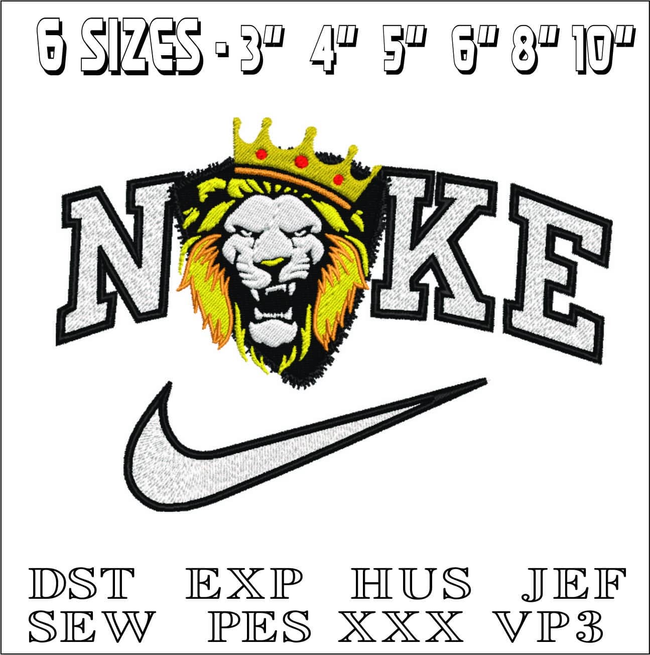 Nike Lion and Crown- Elegant embroidery design file - instant download — view 2