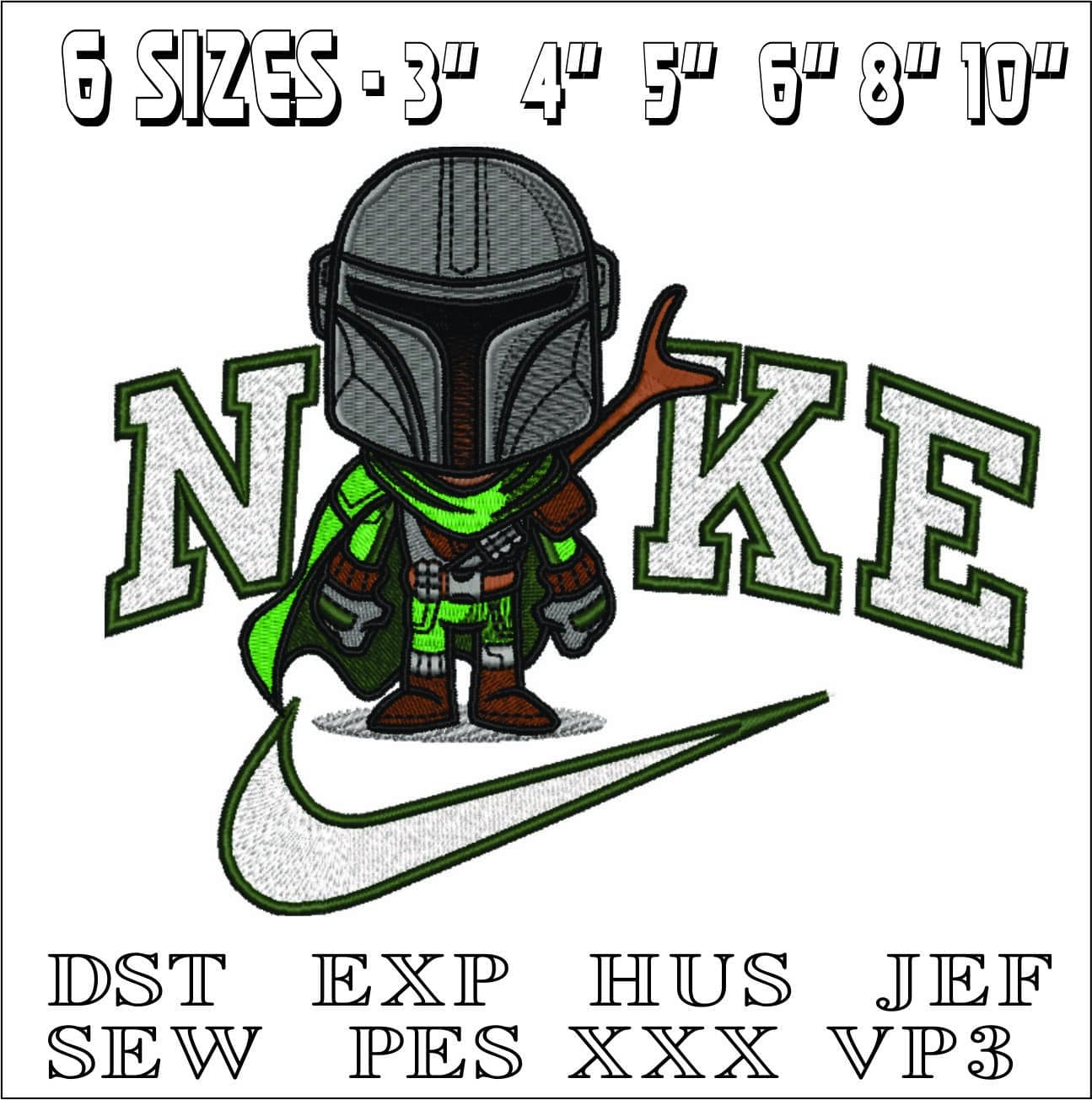 Nike Mandalorian Cartoon- Elegant embroidery design file - instant download — view 2
