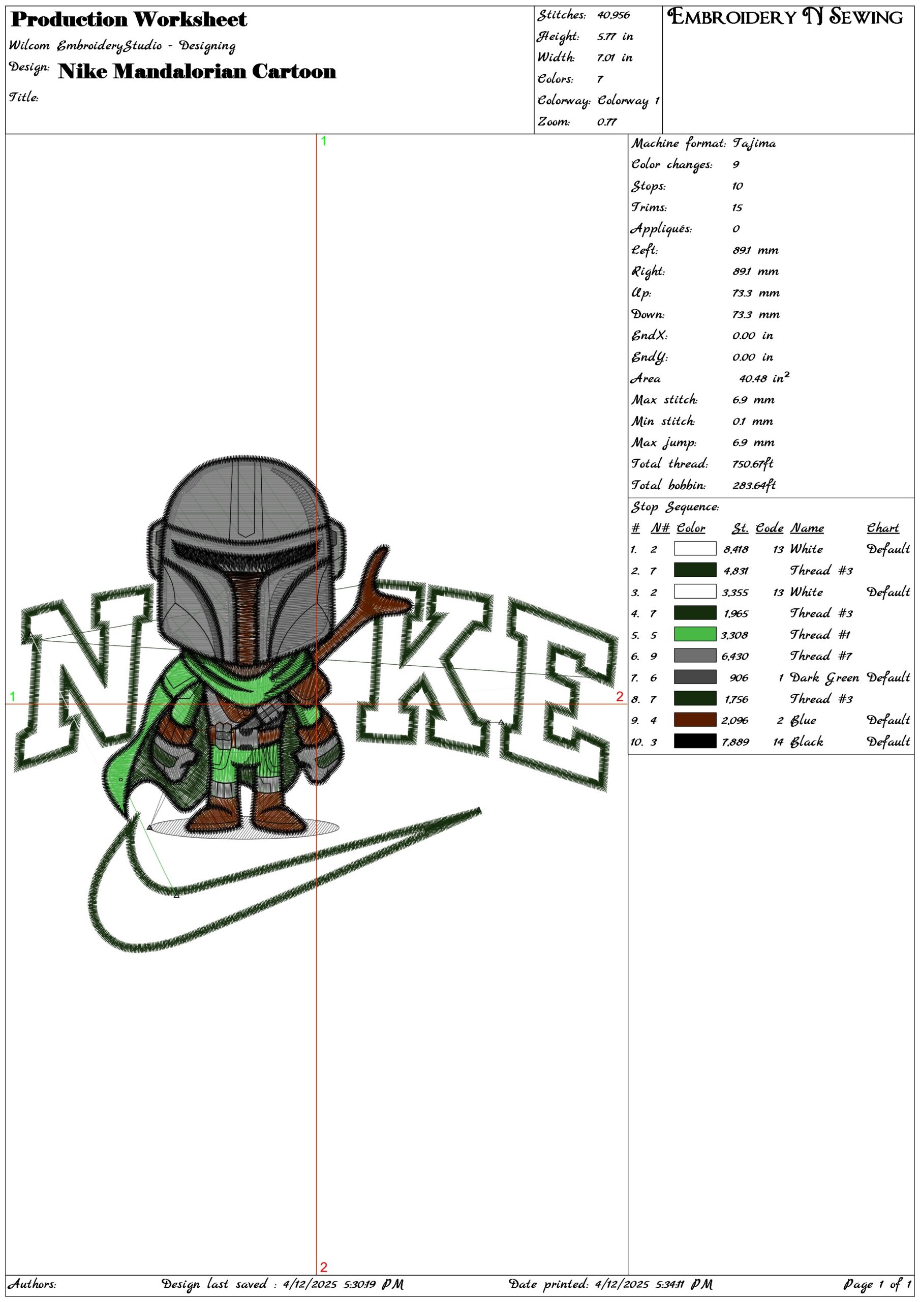 Nike Mandalorian Cartoon- Elegant embroidery design file - instant download — view 3
