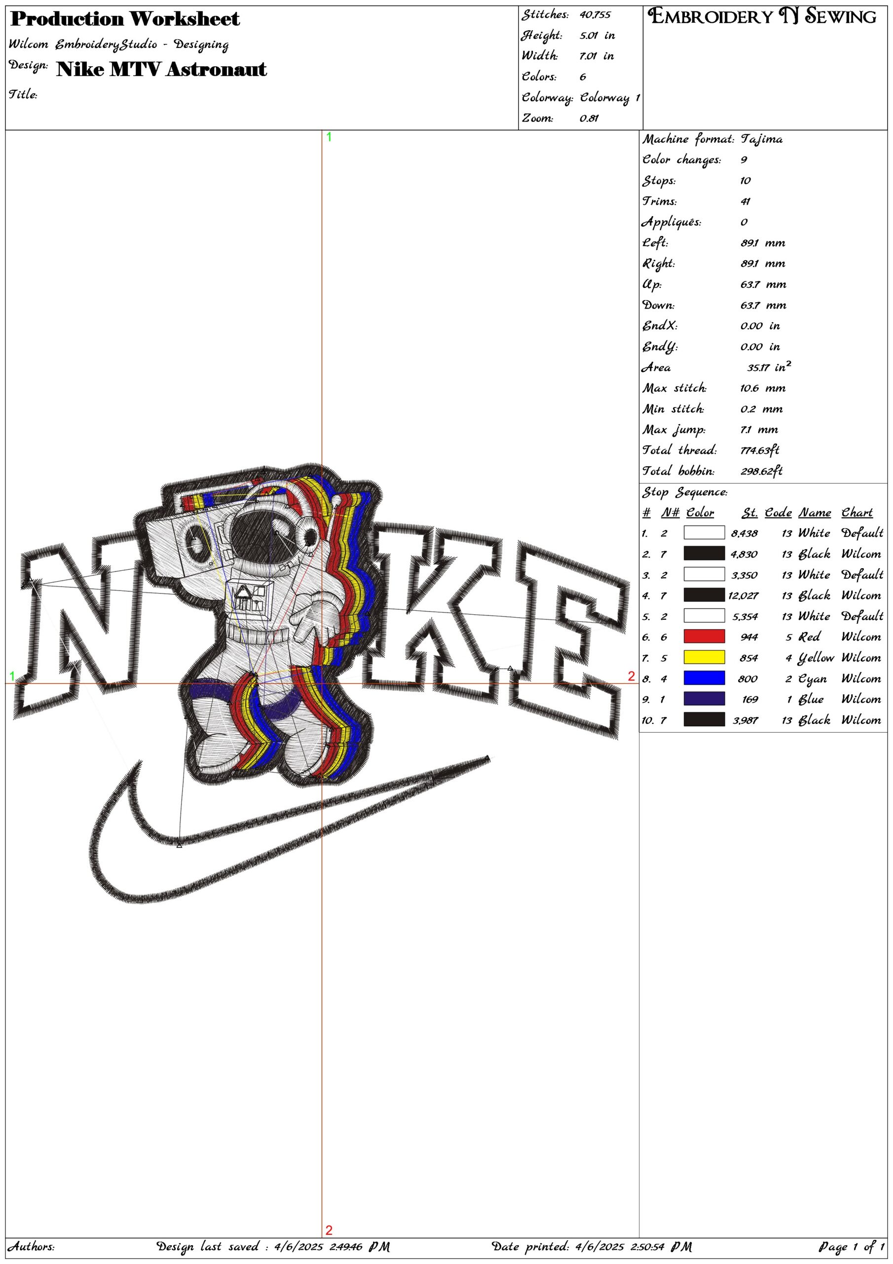 Nike MTV Astronaut- Elegant embroidery design file - instant download — view 3