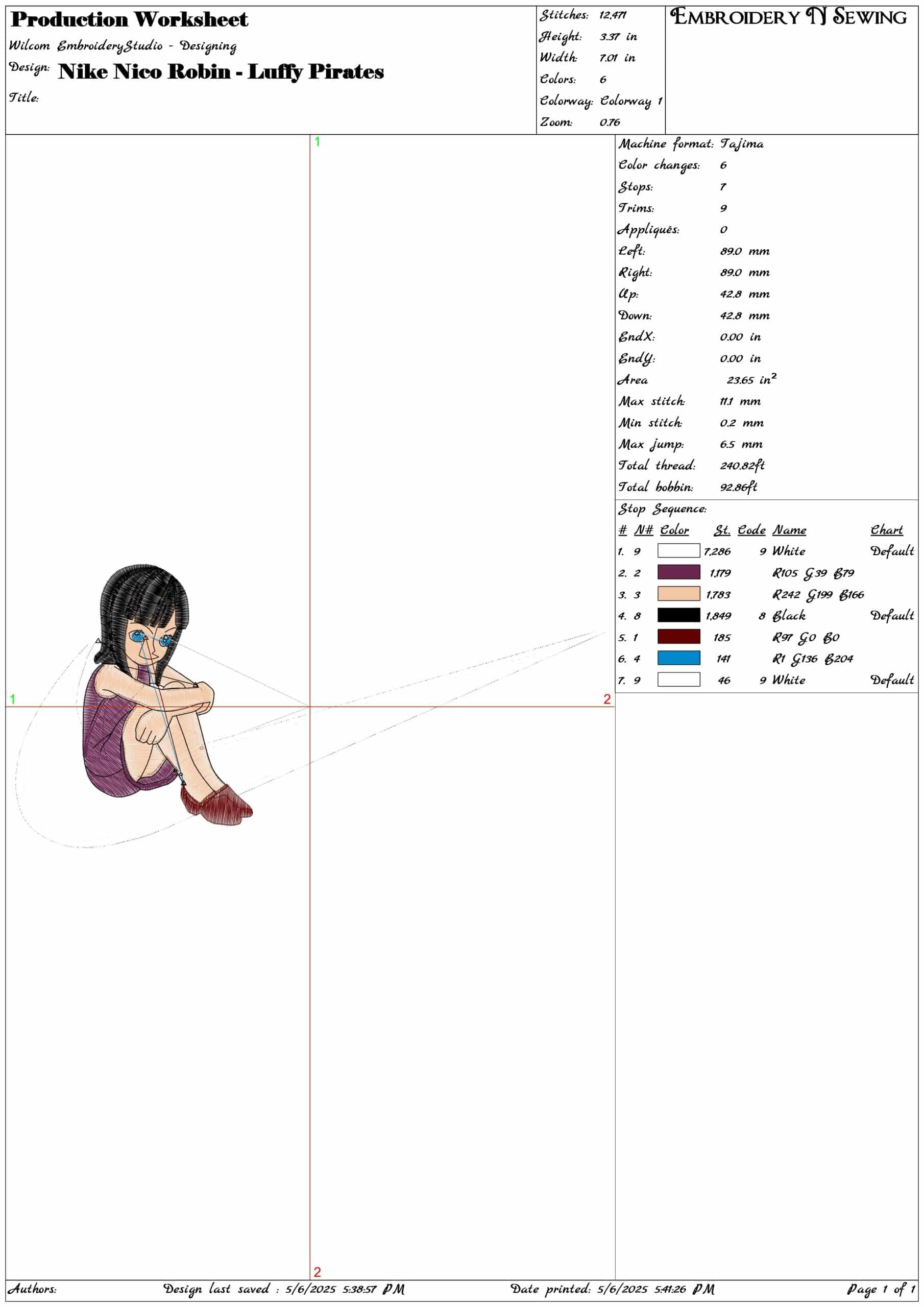 Nike Nico Robin - Luffy Pirates- Elegant embroidery design file - instant download — view 3