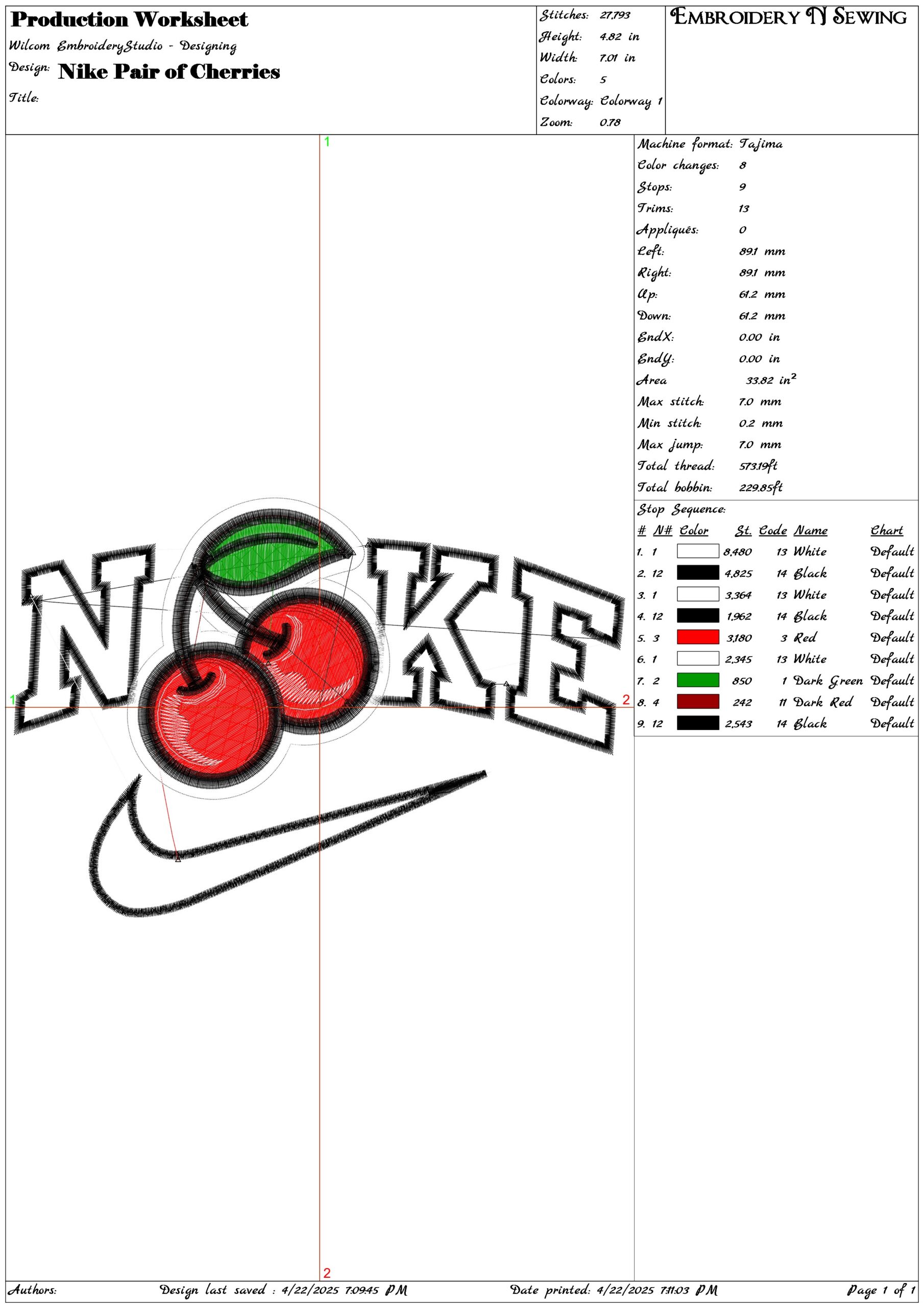 Nike Pair of Cherries- Elegant embroidery design file - instant download — view 3