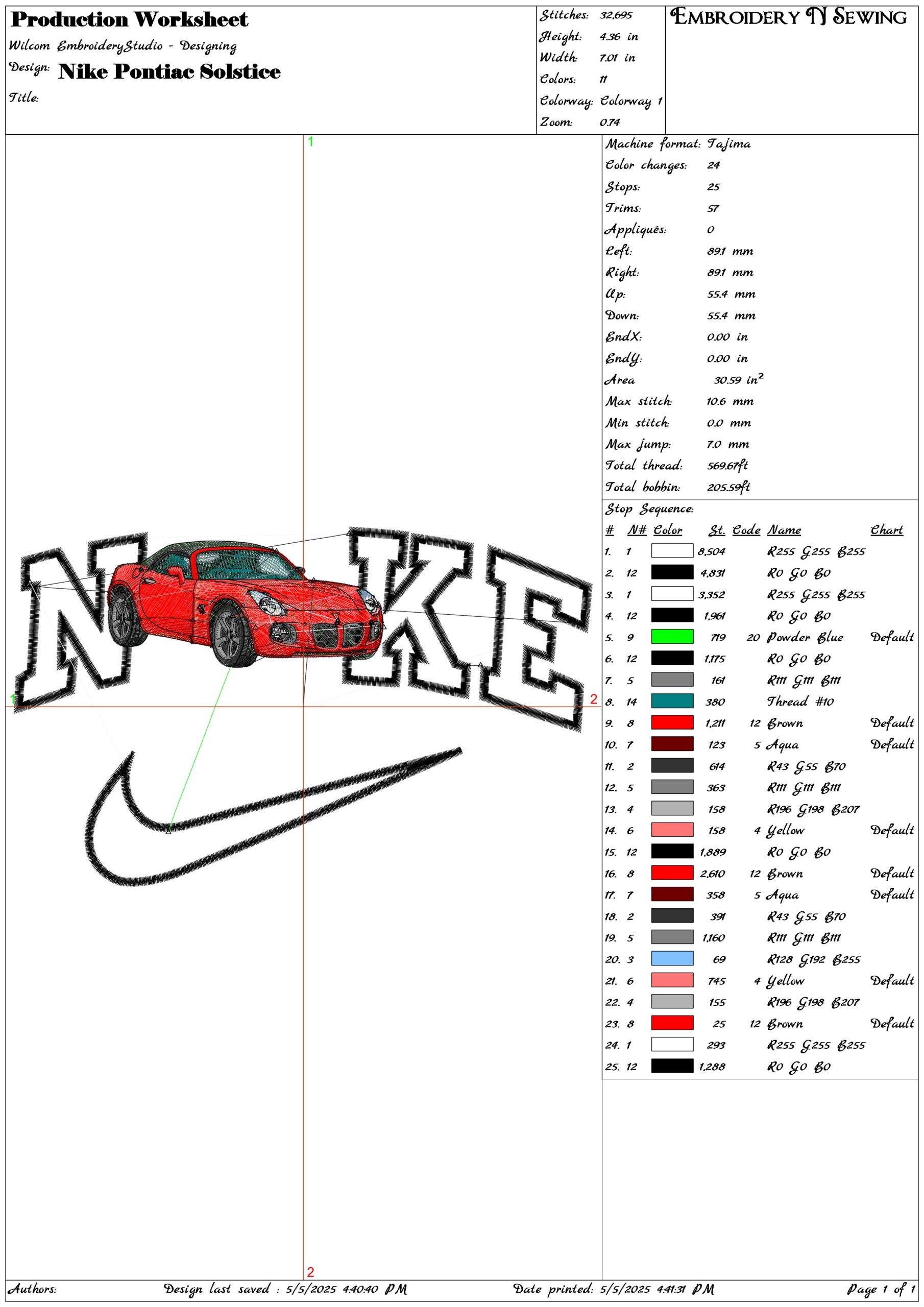 Nike Pontiac Solstice- Elegant embroidery design file - instant download — view 3
