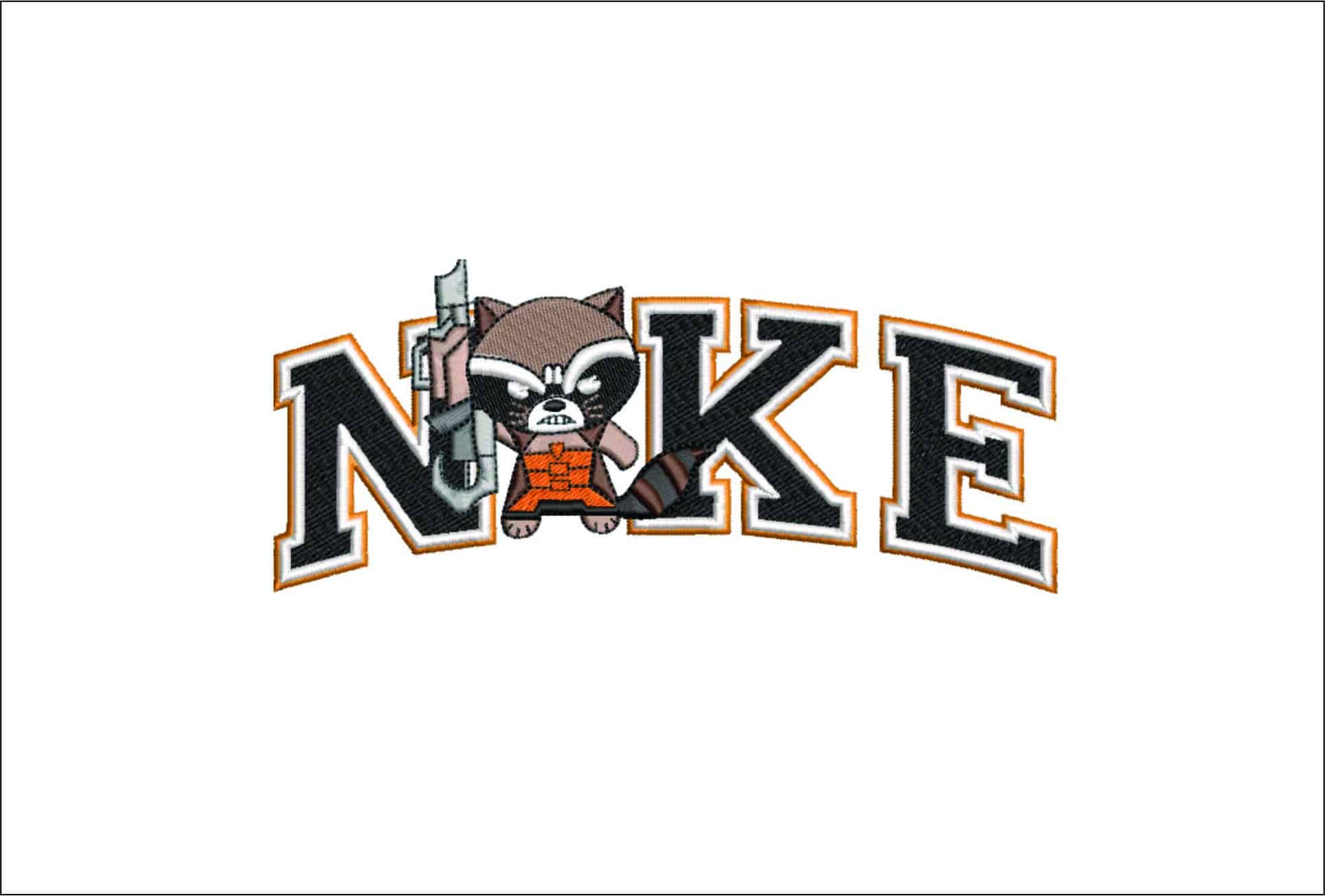 Nike Rocket Raccoon- Elegant embroidery design file - instant download