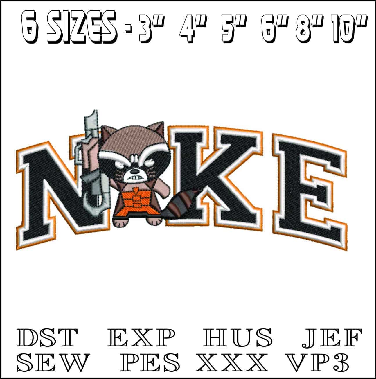 Nike Rocket Raccoon- Elegant embroidery design file - instant download — view 2