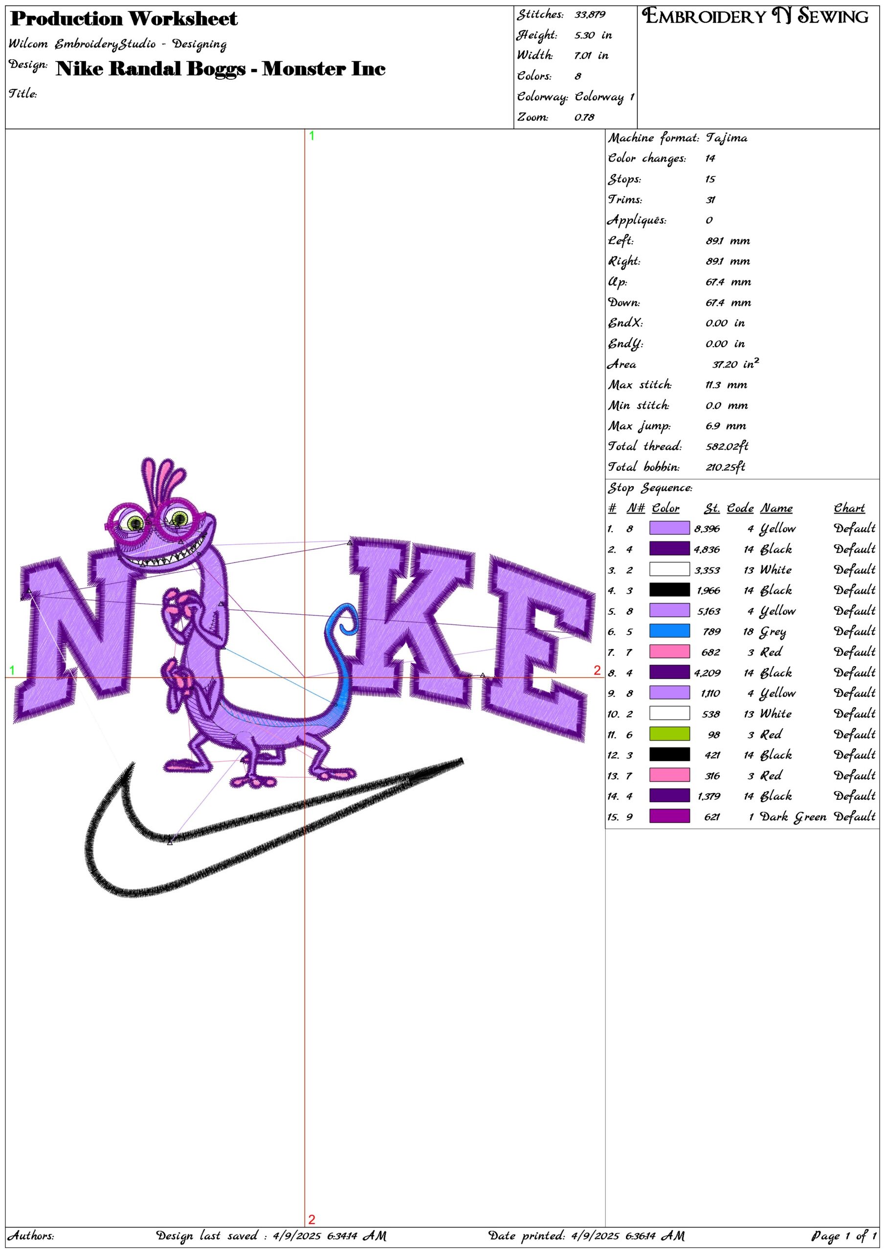 Nike Randal Boggs - Monster Inc- Elegant embroidery design file - instant download — view 3