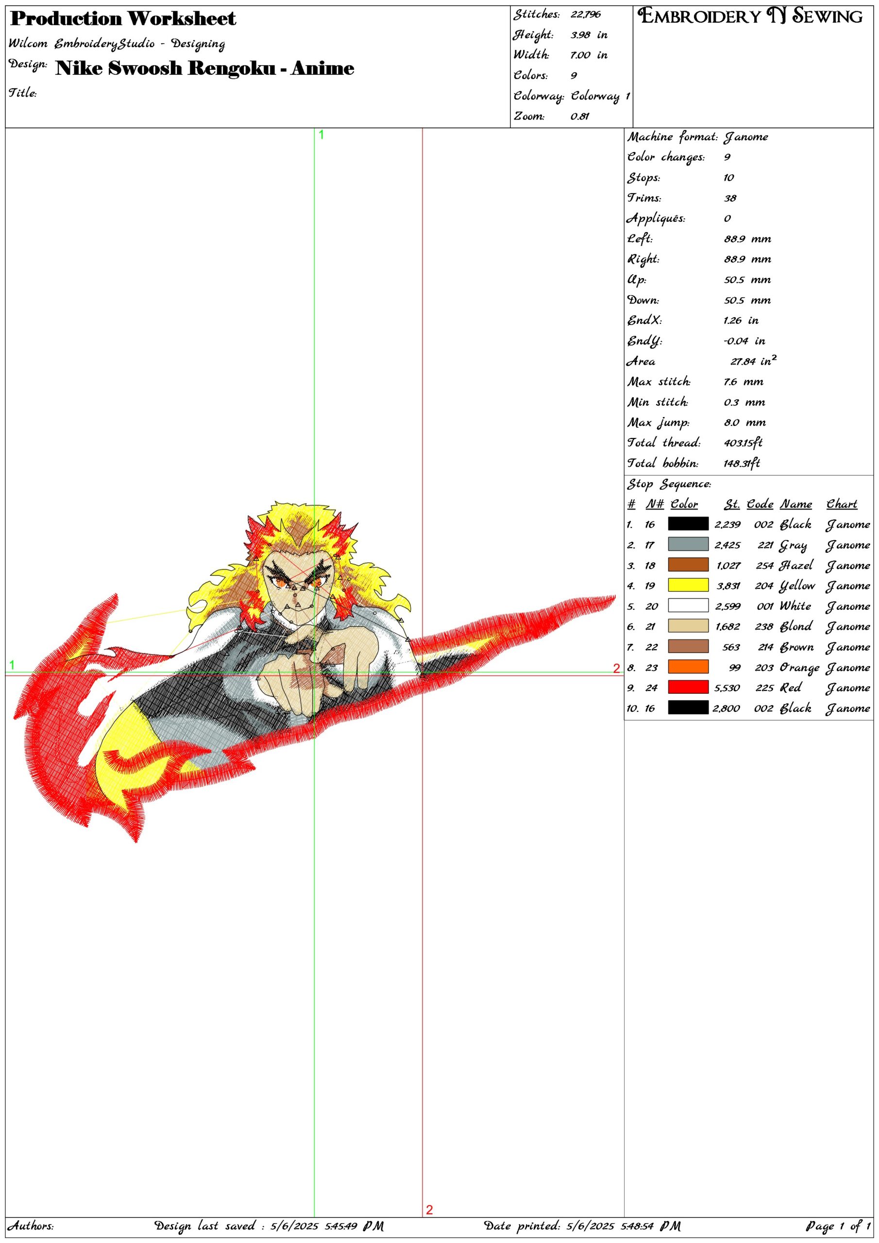 Nike Rengoku - Anime- Elegant embroidery design file - instant download — view 3