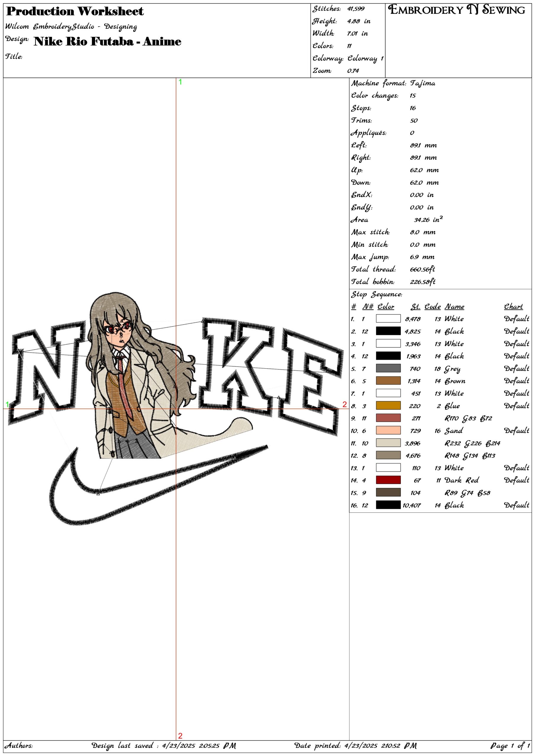 Nike Rio Futaba - Anime- Elegant embroidery design file - instant download — view 3