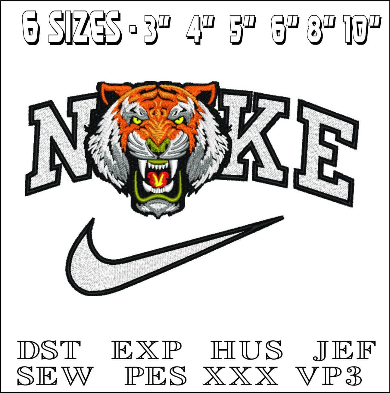 Nike Roaring Tiger- Elegant embroidery design file - instant download — view 2