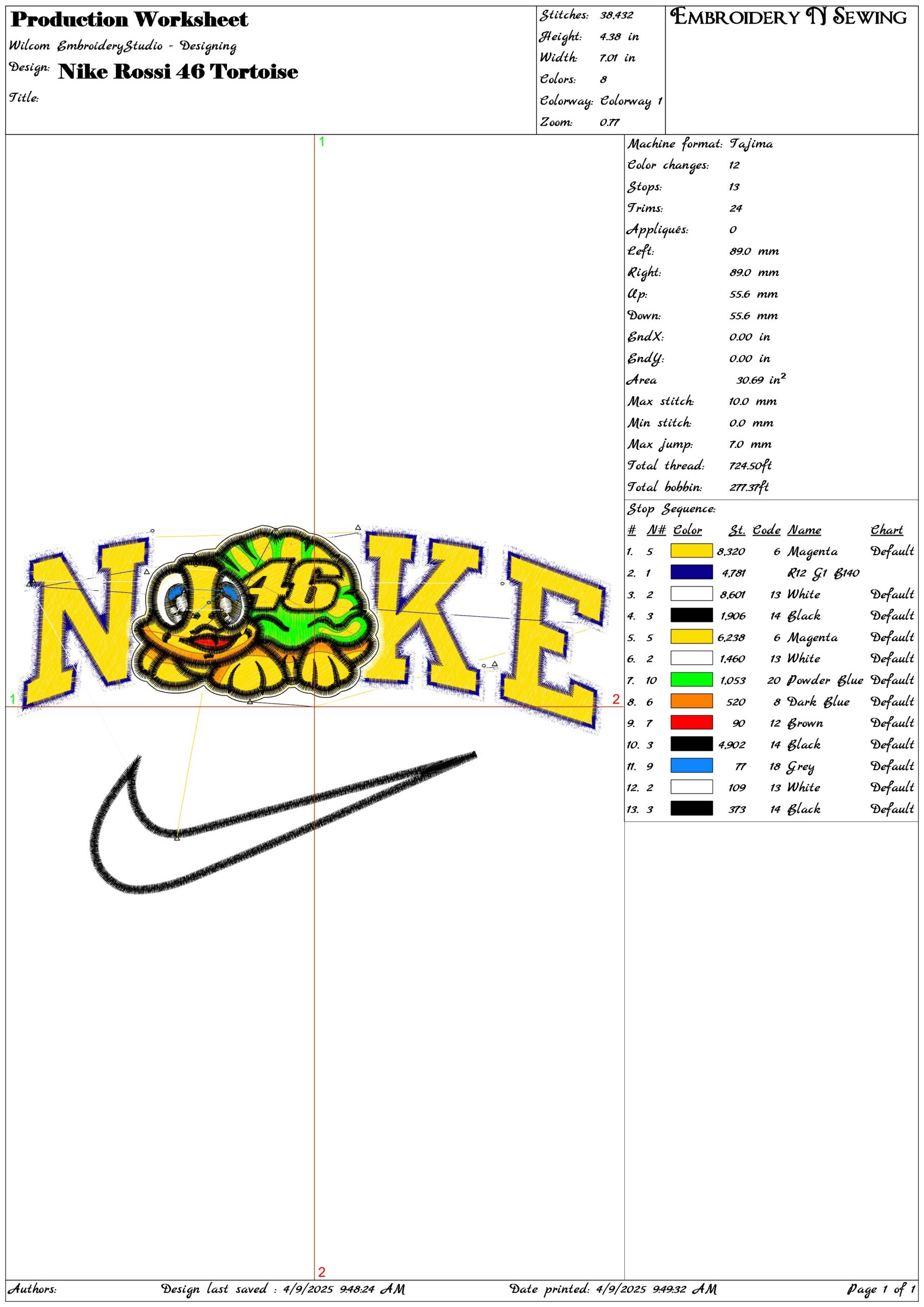 Nike Rossi 46 Tortoise- Elegant embroidery design file - instant download — view 3