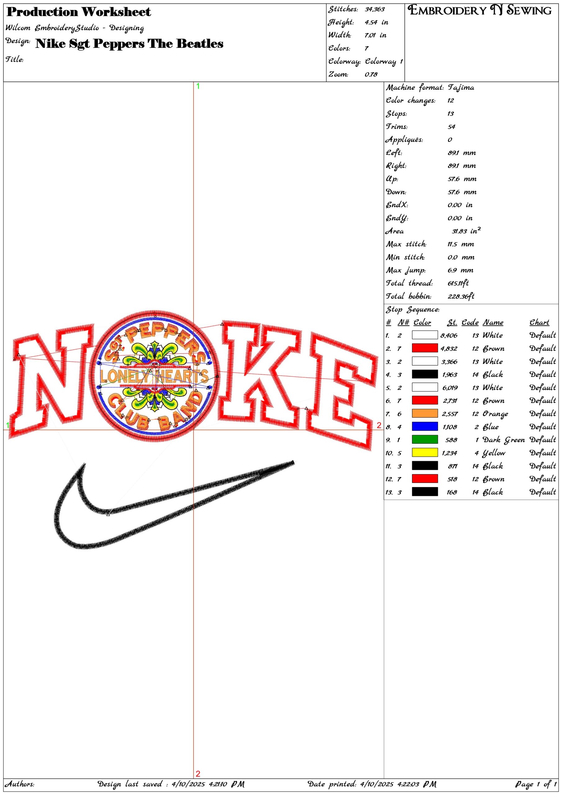 Nike Sgt Peppers The Beatles- Elegant embroidery design file - instant download — view 3