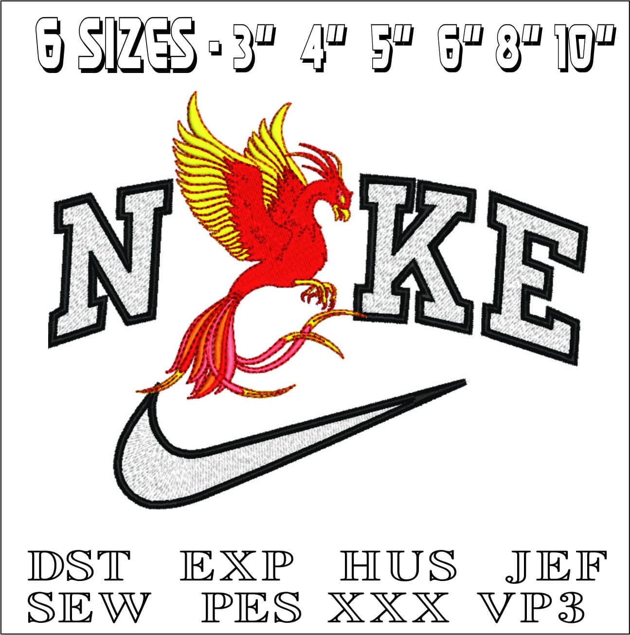 Nike Side Pheonix- Elegant embroidery design file - instant download — view 2
