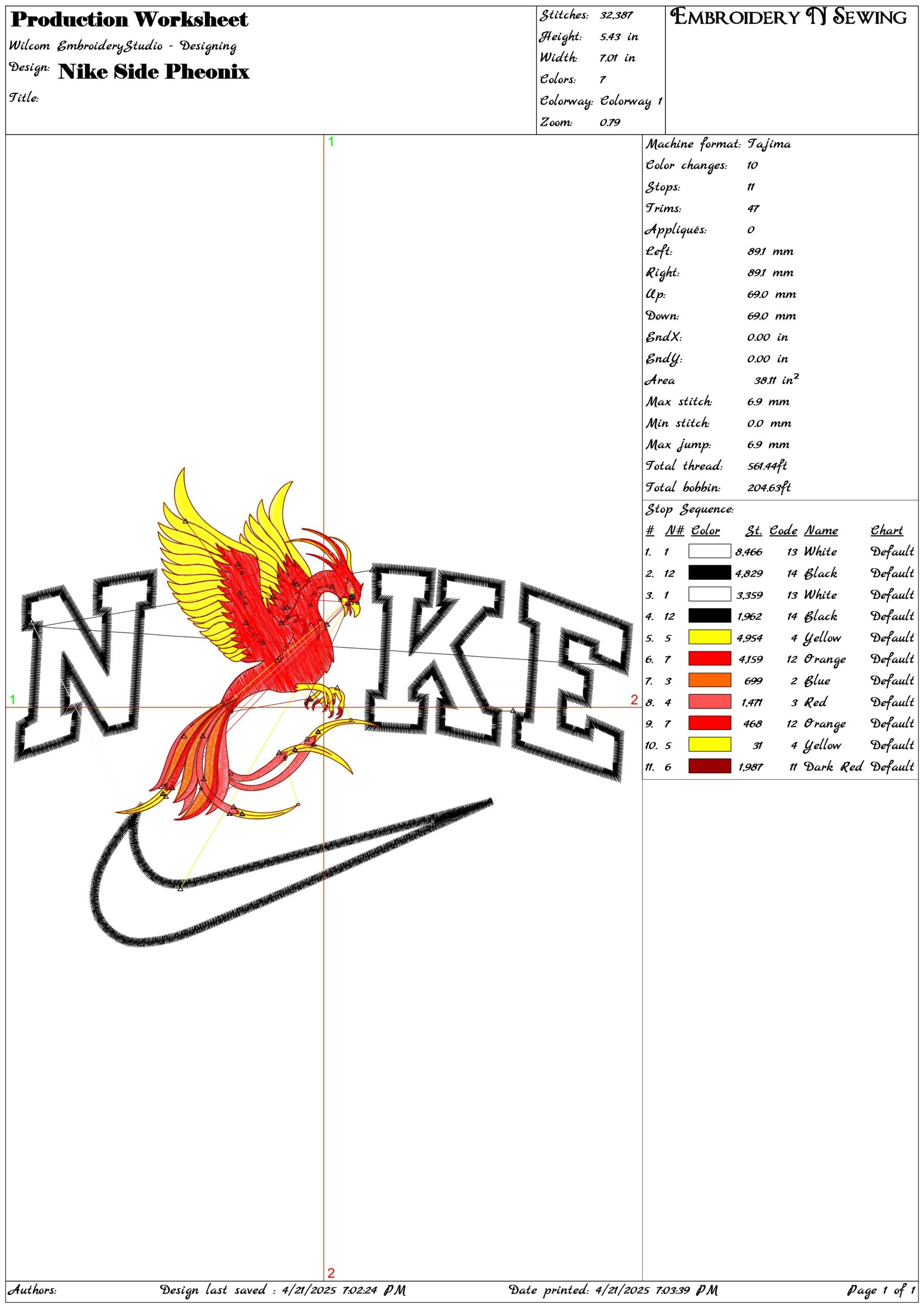 Nike Side Pheonix- Elegant embroidery design file - instant download — view 3