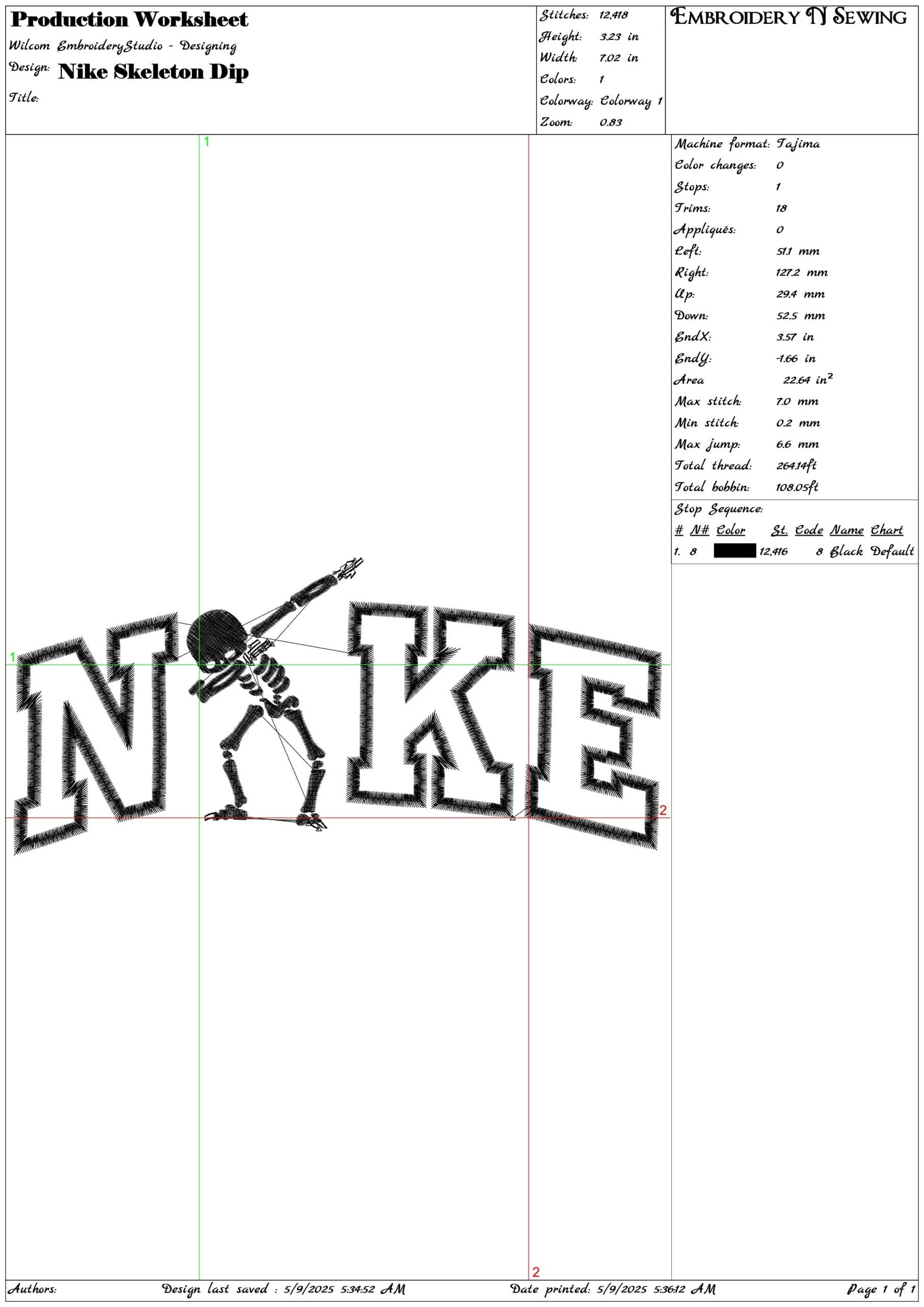 Nike Skeleton Dip- Elegant embroidery design file - instant download — view 3