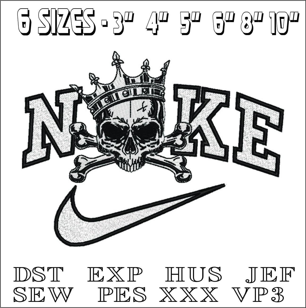 Nike Skull Cross bones and Crown- Elegant embroidery design file - instant download — view 2