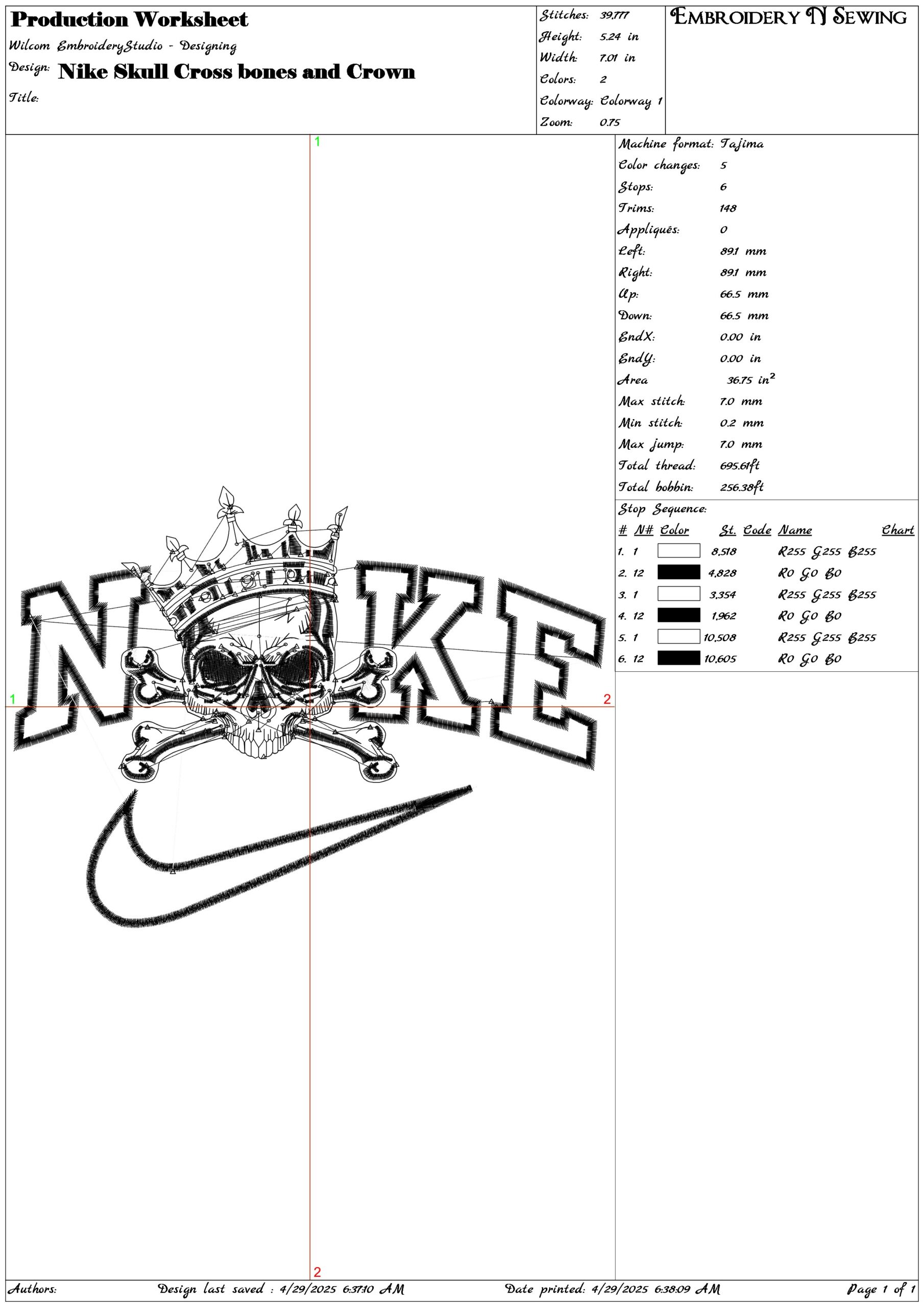 Nike Skull Cross bones and Crown- Elegant embroidery design file - instant download — view 3