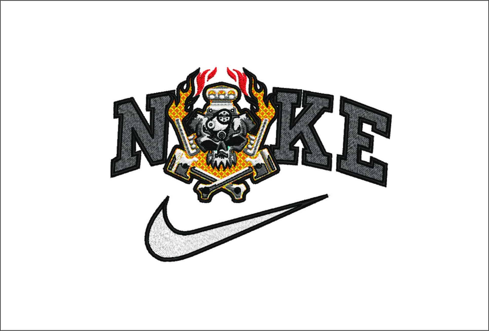 Nike Skull engine flames- Elegant embroidery design file - instant download