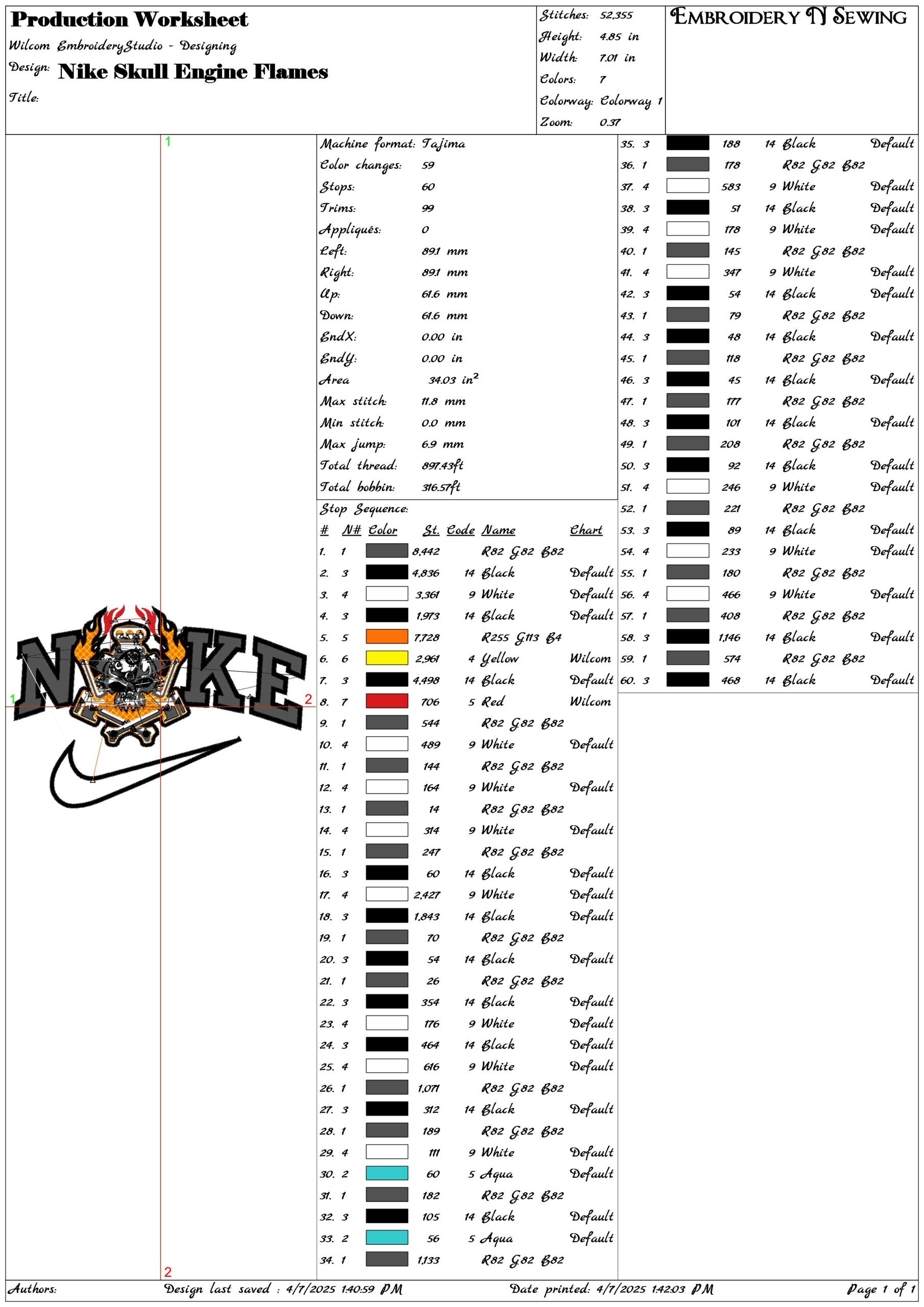 Nike Skull engine flames- Elegant embroidery design file - instant download — view 3