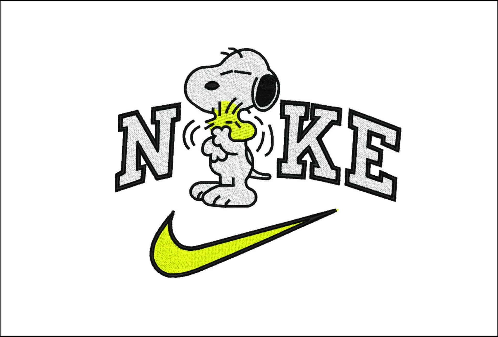 Nike Snoopy cuddles Woodstock- Elegant embroidery design file - instant download