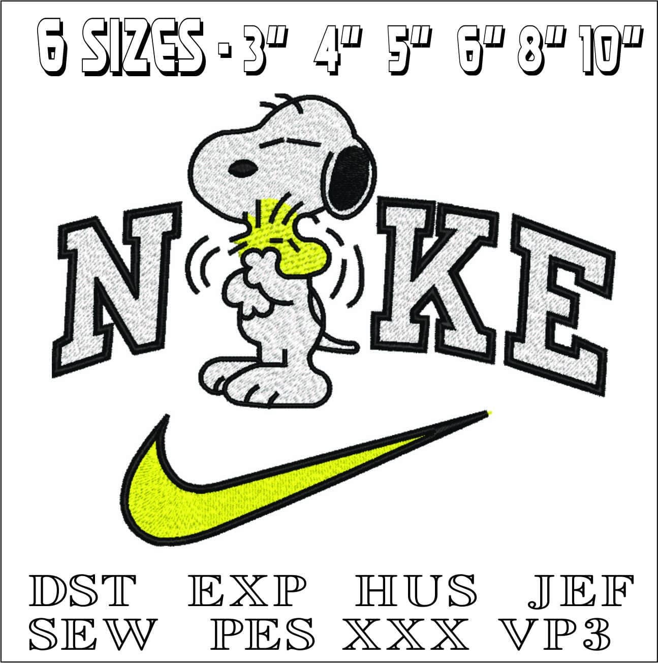 Nike Snoopy cuddles Woodstock- Elegant embroidery design file - instant download — view 2