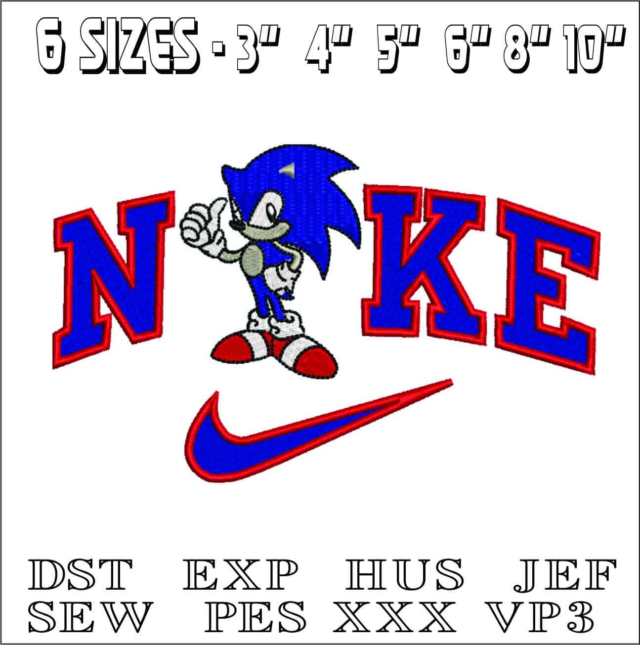 Nike Sonic Hedgehog- Elegant embroidery design file - instant download — view 2