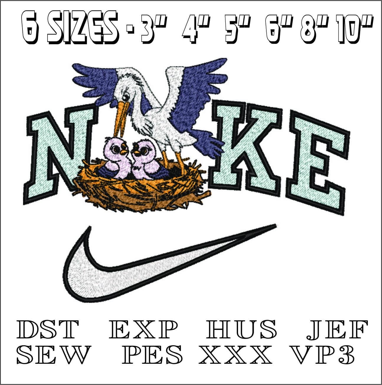 Nike Stork 2 babies- Elegant embroidery design file - instant download — view 2