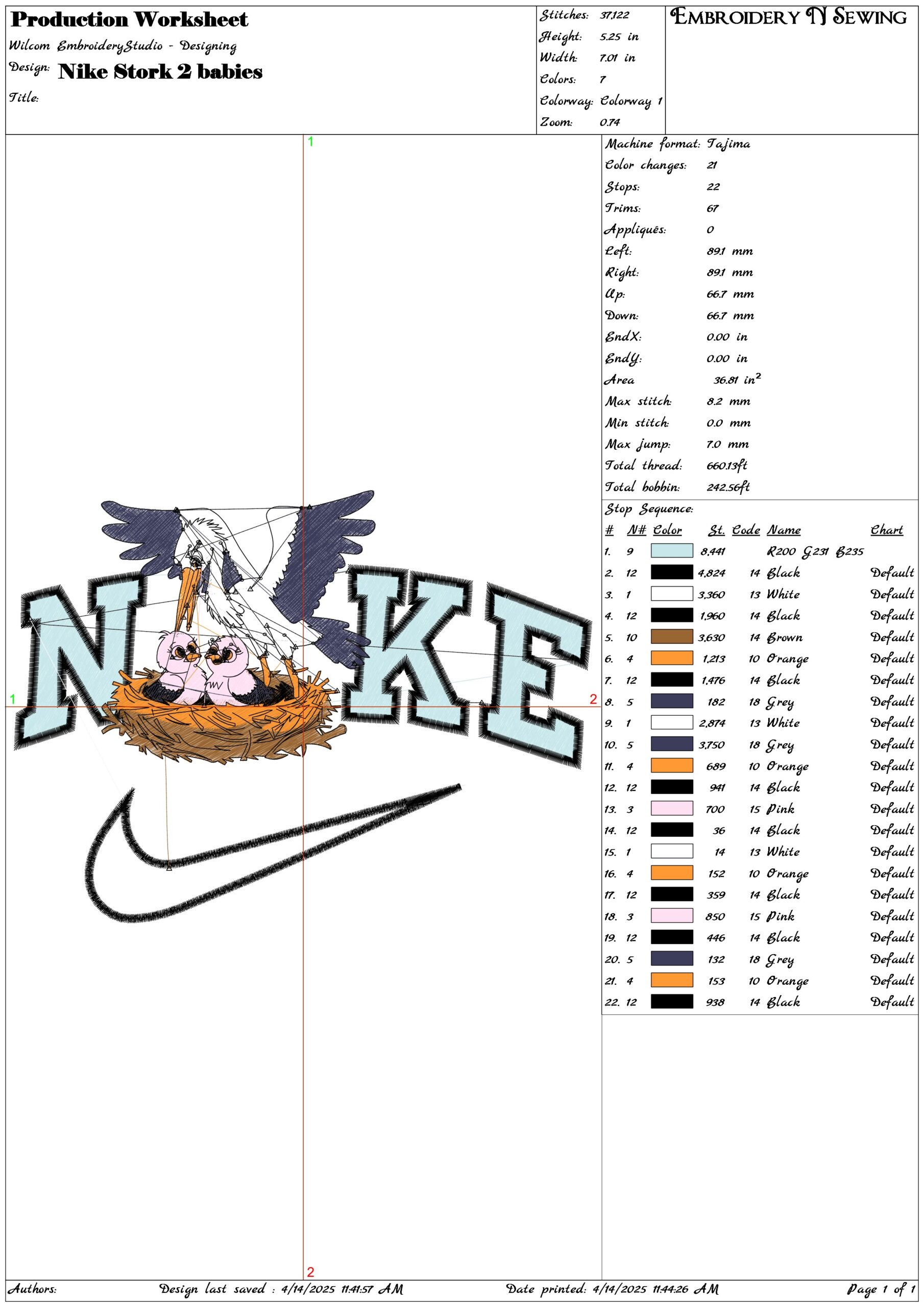Nike Stork 2 babies- Elegant embroidery design file - instant download — view 3