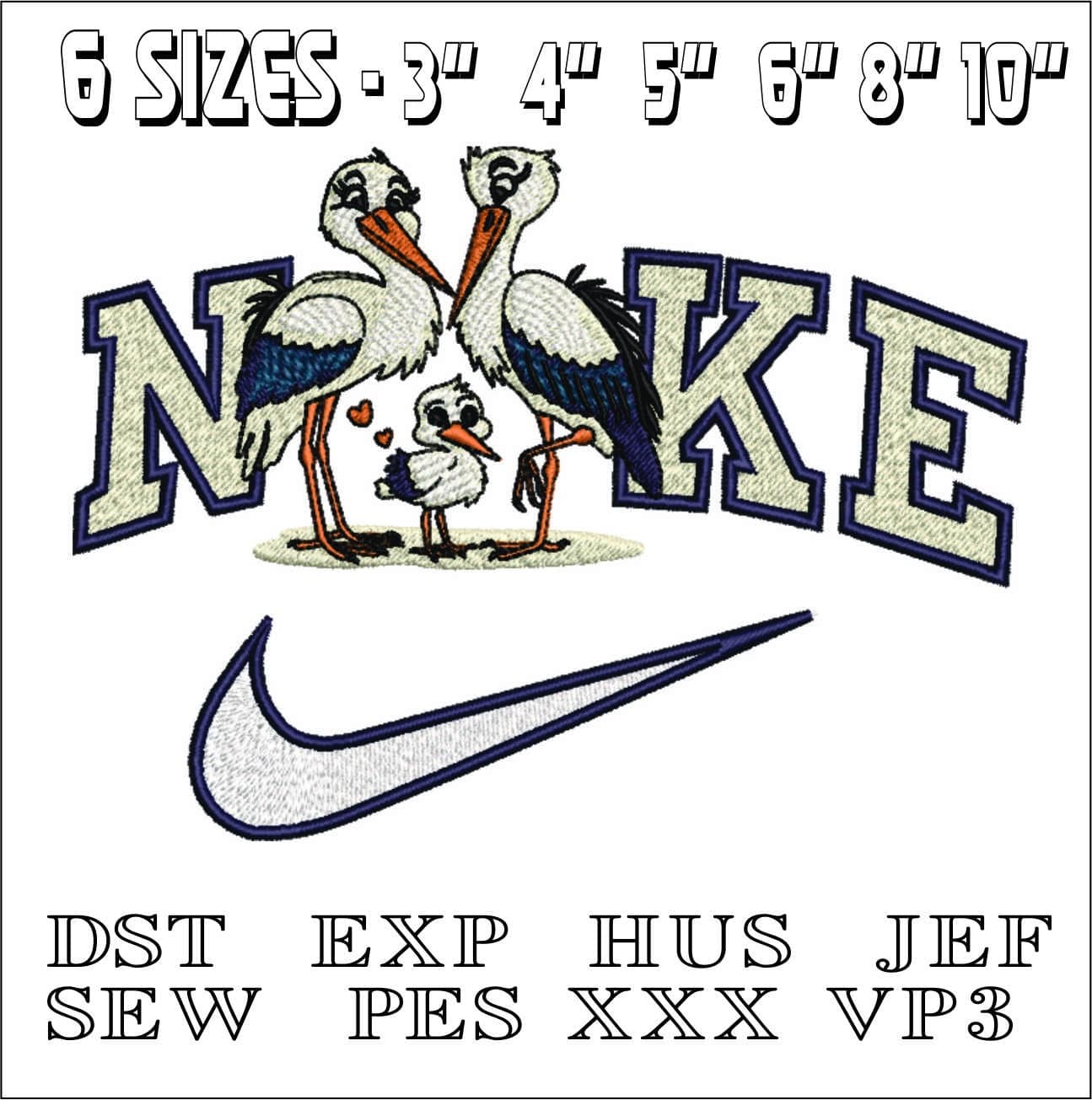 Nike Stork Parents and Baby- Elegant embroidery design file - instant download — view 2
