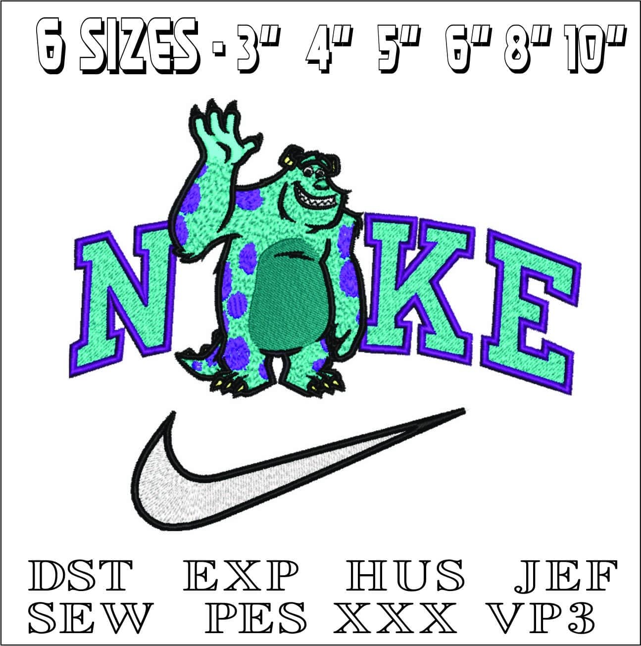 Nike Sulley - Sullivan Monsters Inc- Elegant embroidery design file - instant download — view 2