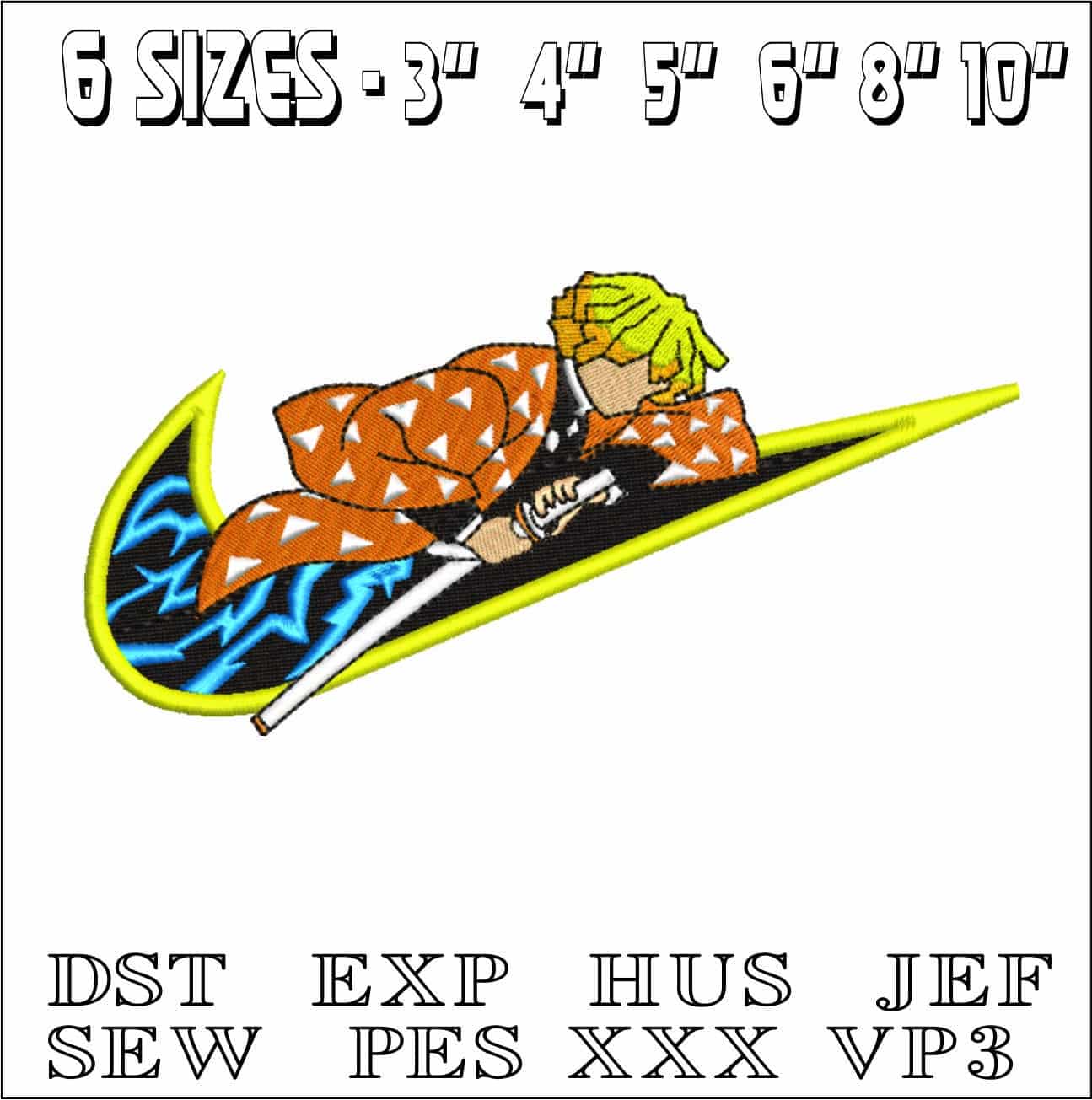 Nike Swoosh Agastuma Zenitsu - Anime- Elegant embroidery design file - instant download — view 2