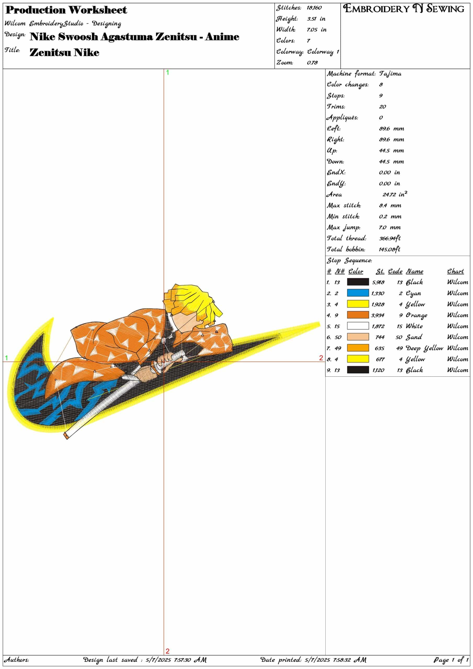 Nike Swoosh Agastuma Zenitsu - Anime- Elegant embroidery design file - instant download — view 3