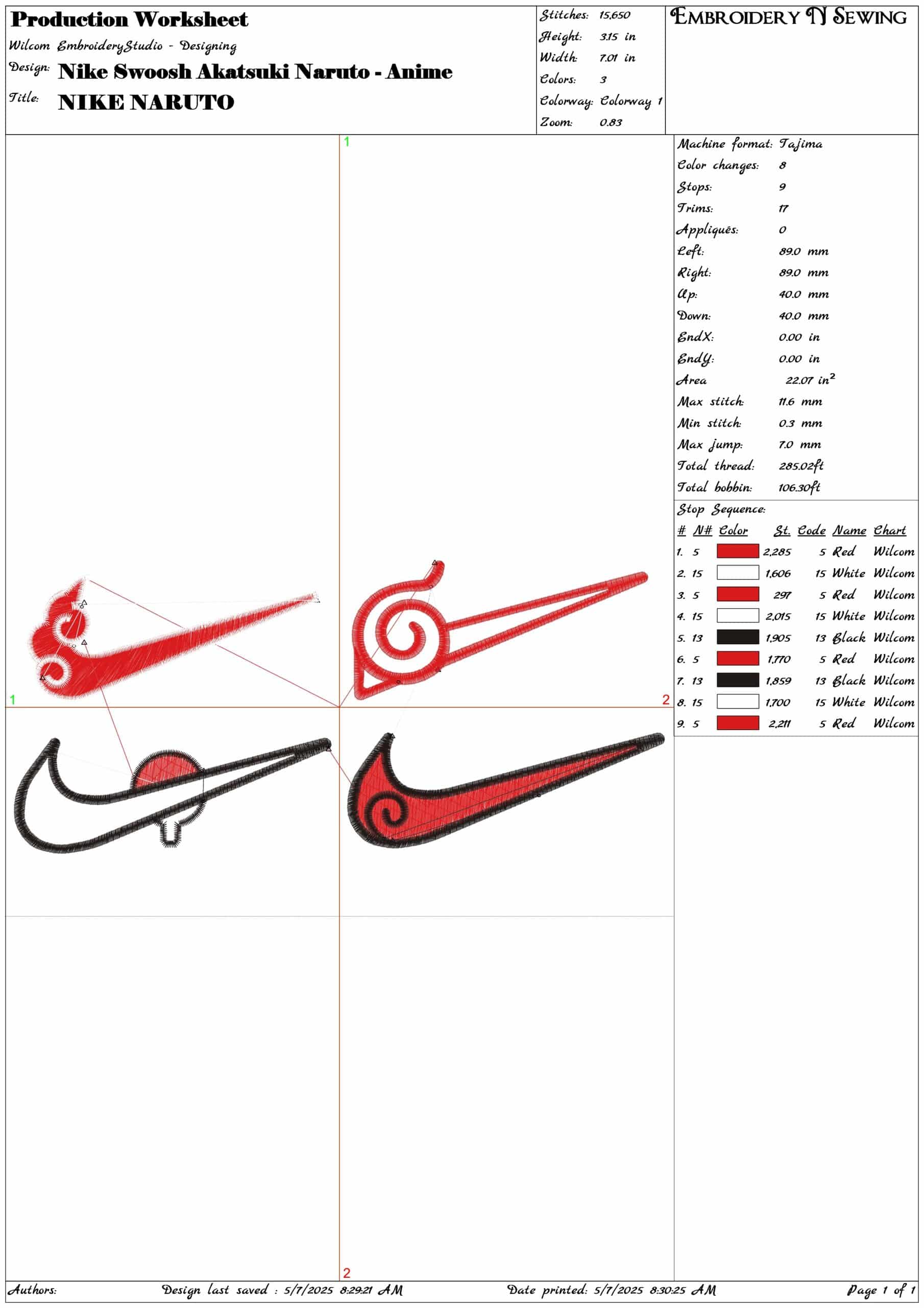 Nike Swoosh Akatsuki Naruto - Anime- Elegant embroidery design file - instant download — view 3