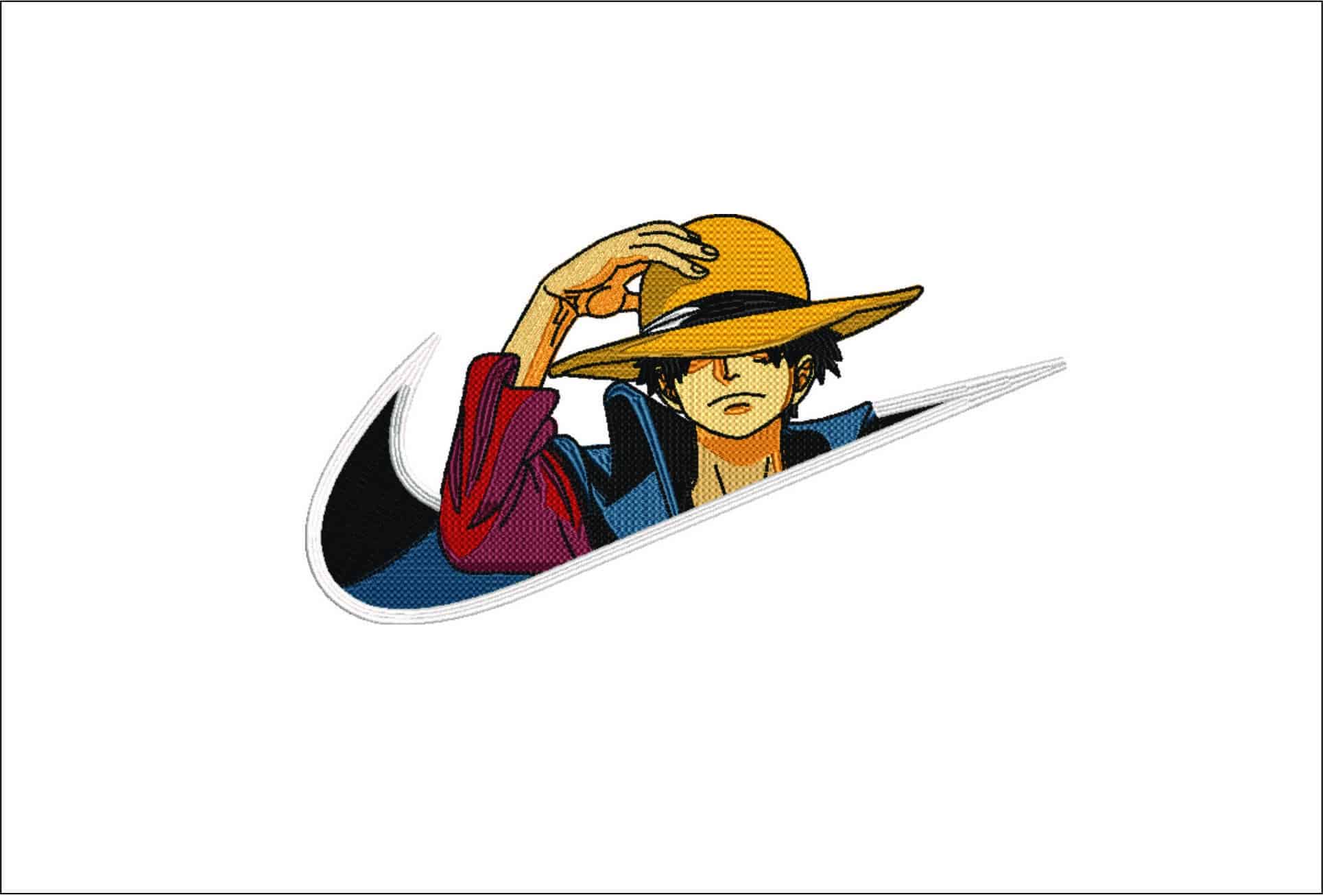 Nike Swoosh Luffy Hat - Anime- Elegant embroidery design file - instant download
