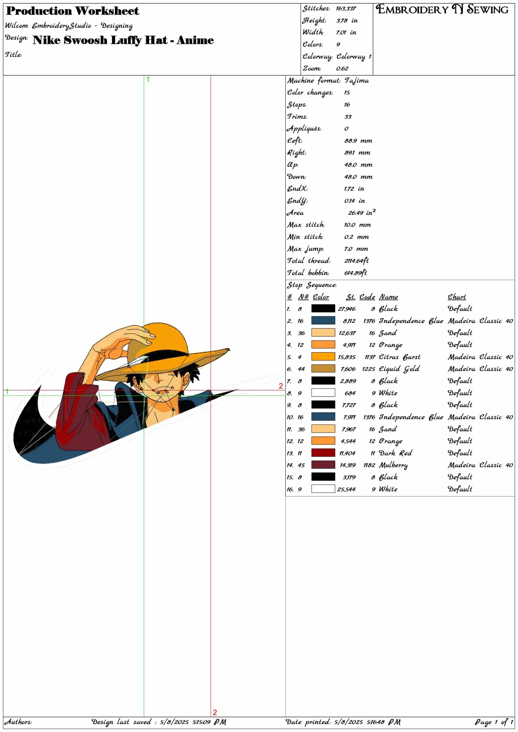 Nike Swoosh Luffy Hat - Anime- Elegant embroidery design file - instant download — view 3