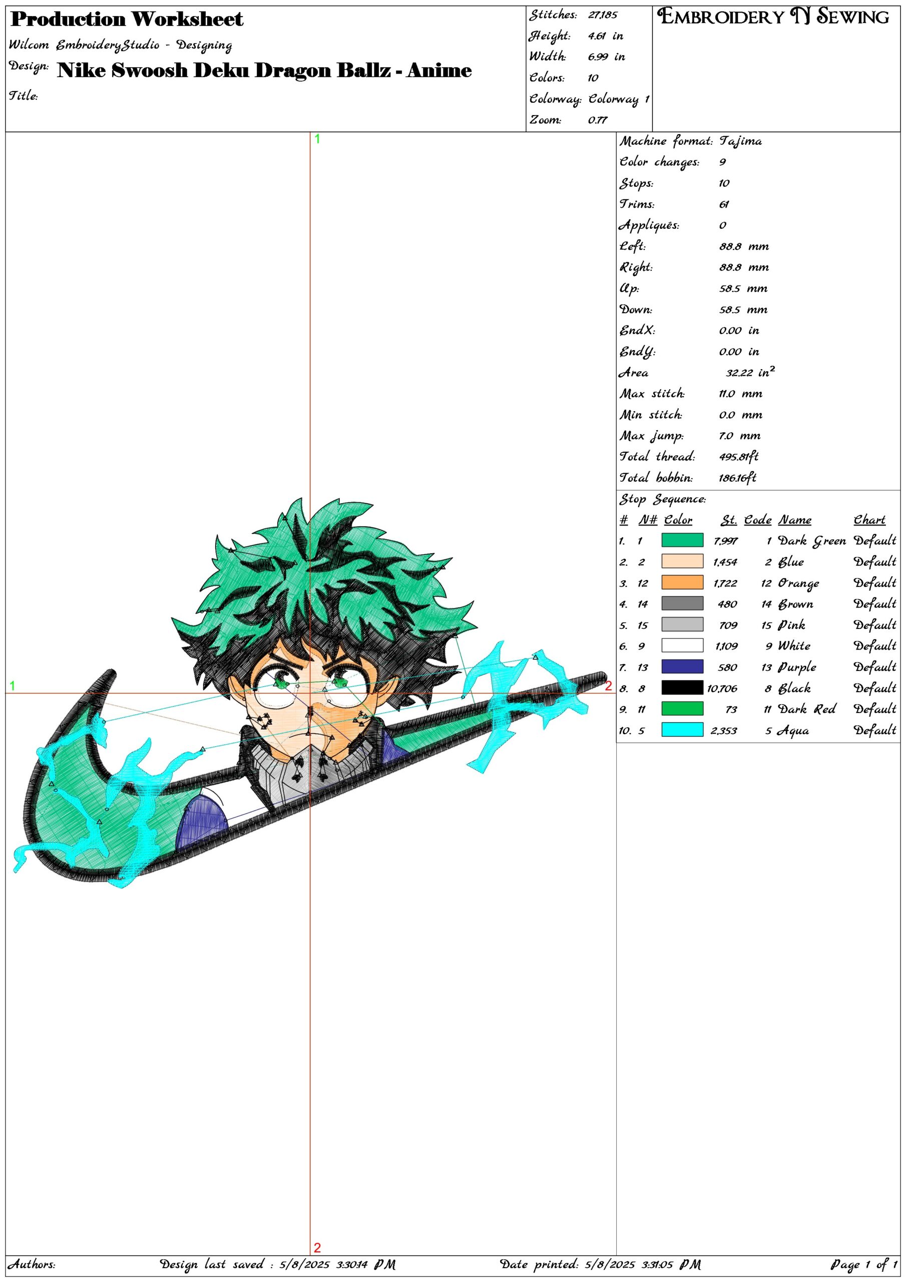 Nike Swoosh Deku Dragon Ballz - Anime- Elegant embroidery design file - instant download — view 3