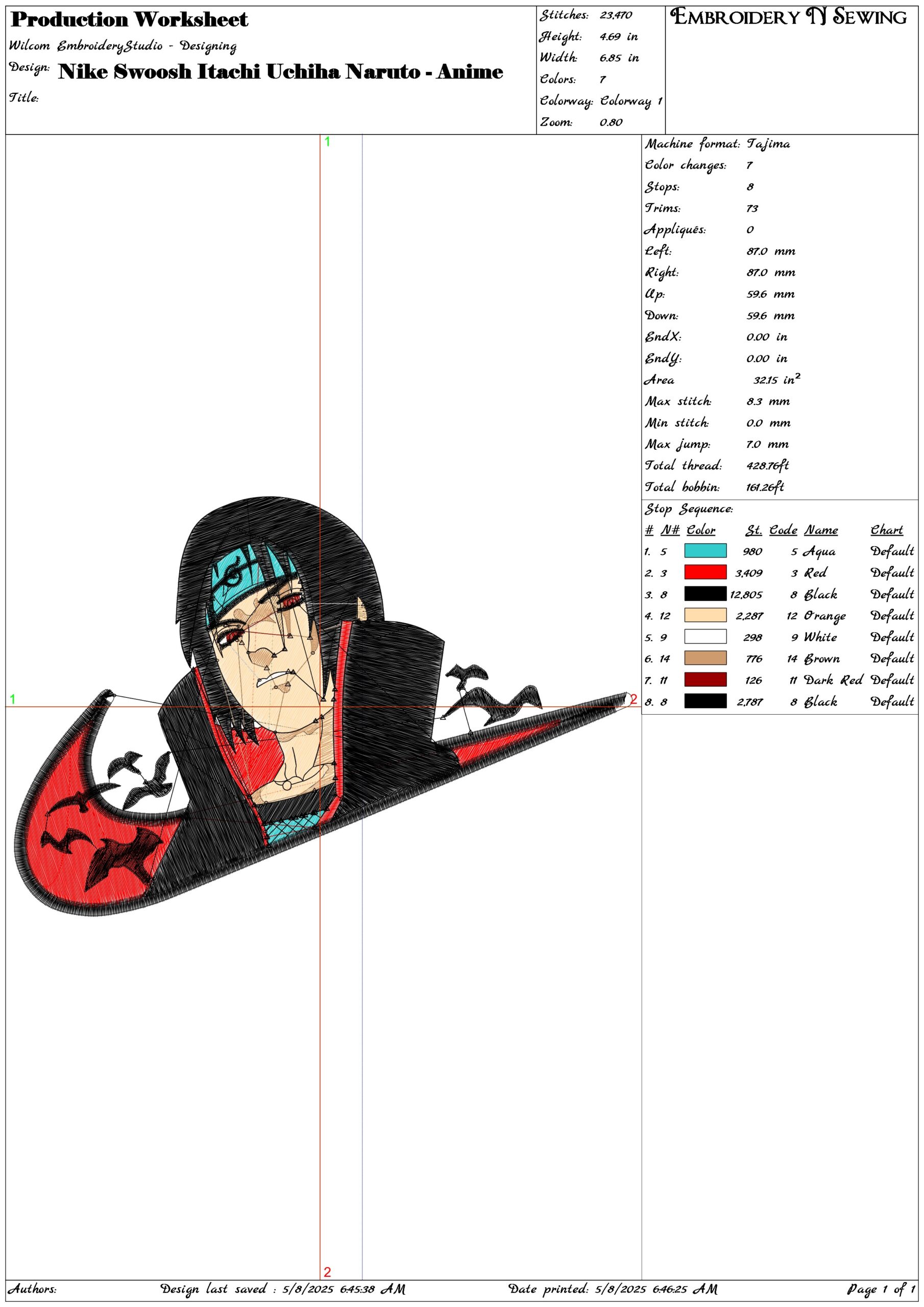 Nike Swoosh Itachi Uchiha Naruto - Anime- Elegant embroidery design file - instant download — view 3