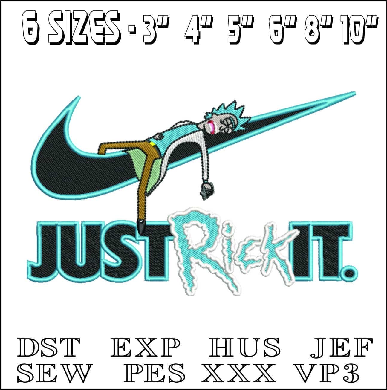 Nike Swoosh Just Rick It - Rick and Morty- Elegant embroidery design file - instant download — view 2