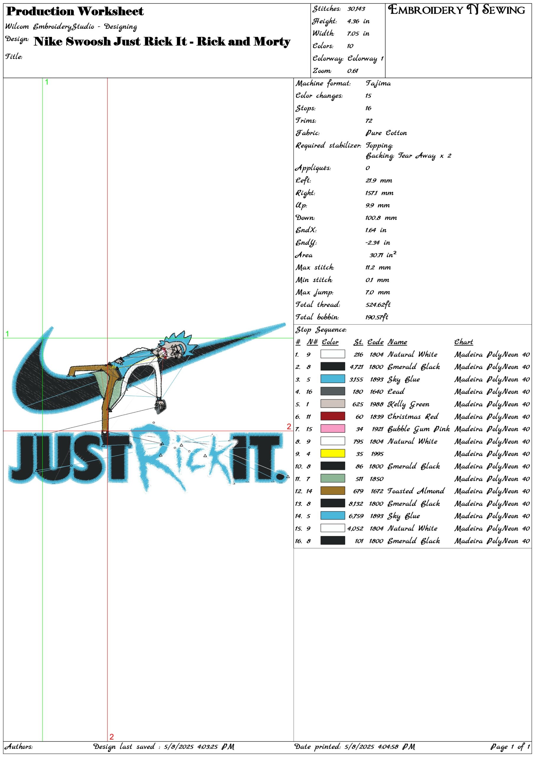Nike Swoosh Just Rick It - Rick and Morty- Elegant embroidery design file - instant download — view 3