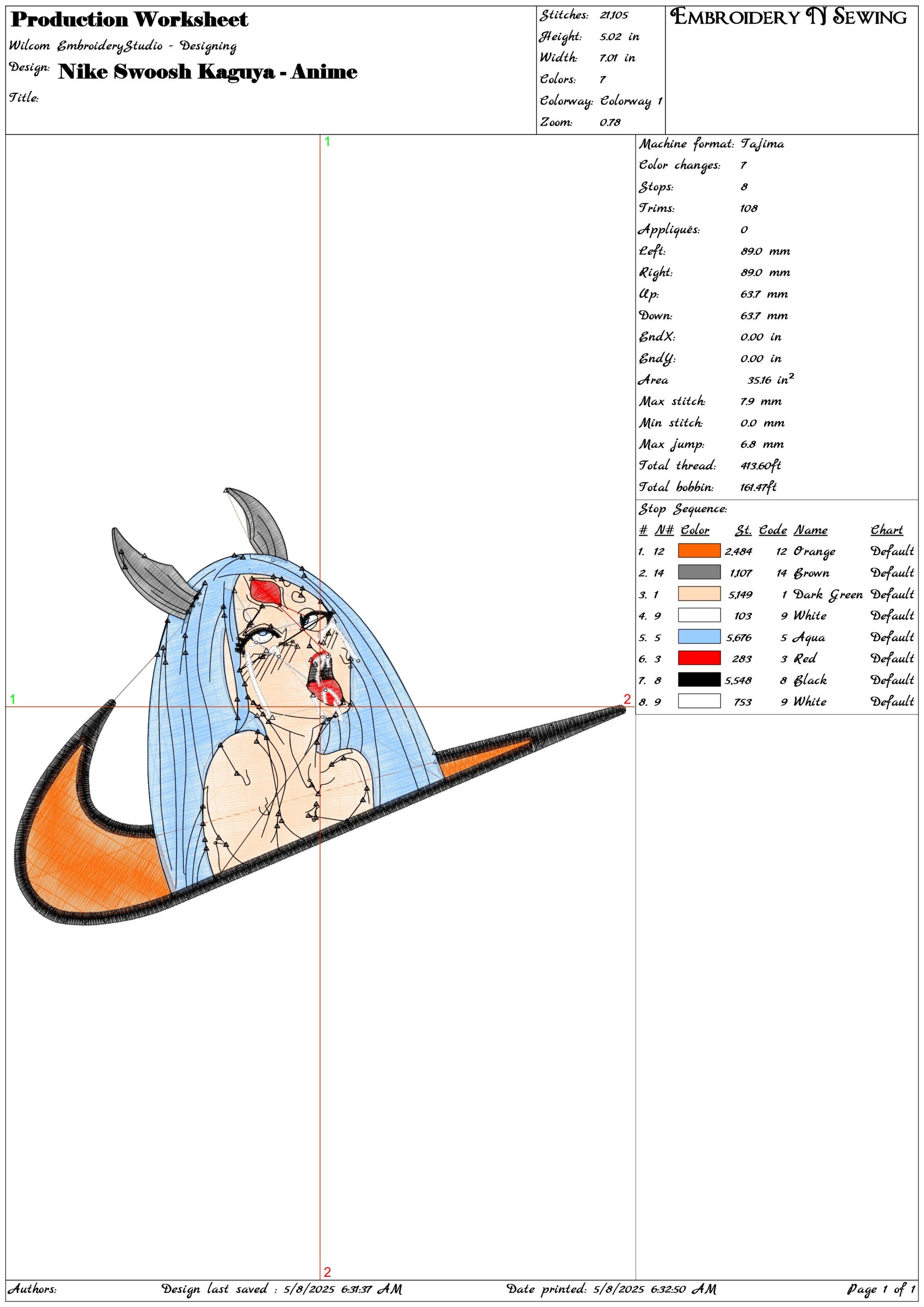 Nike Swoosh Kaguya - Anime - Anime- Elegant embroidery design file - instant download — view 3
