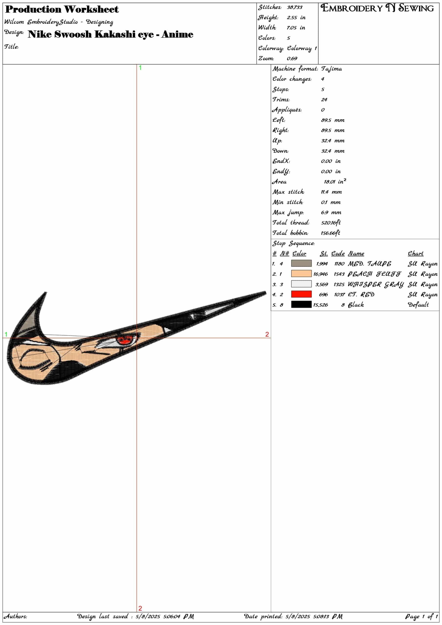 Nike Swoosh Kakashi eye - Anime- Elegant embroidery design file - instant download — view 3
