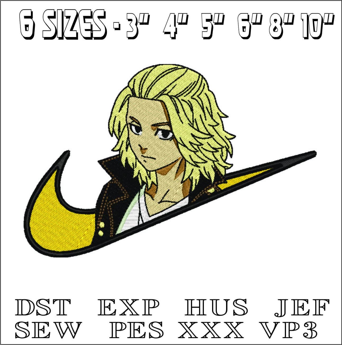 Nike Swoosh Mikey Tokyo - Anime- Elegant embroidery design file - instant download — view 2