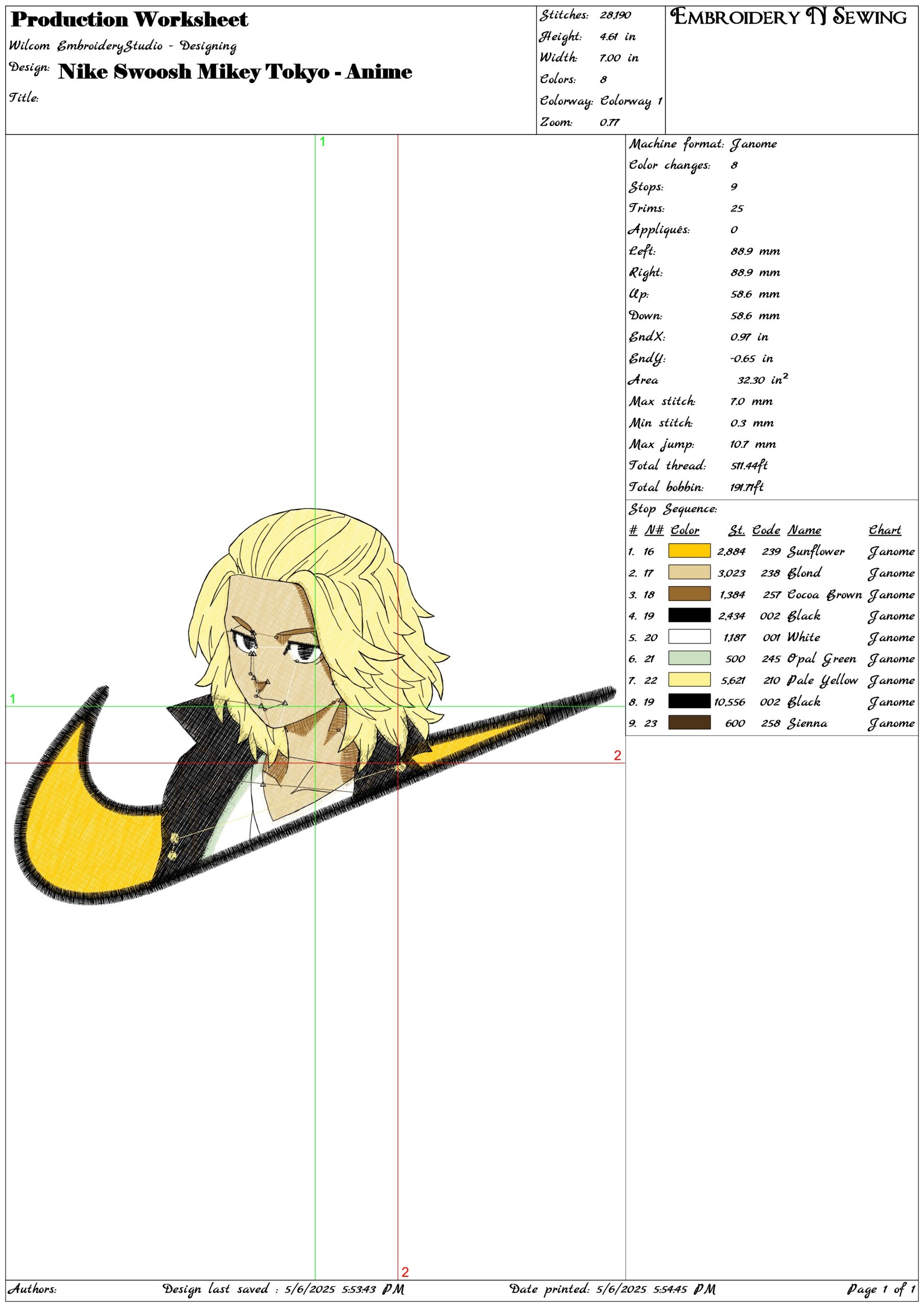 Nike Swoosh Mikey Tokyo - Anime- Elegant embroidery design file - instant download — view 3